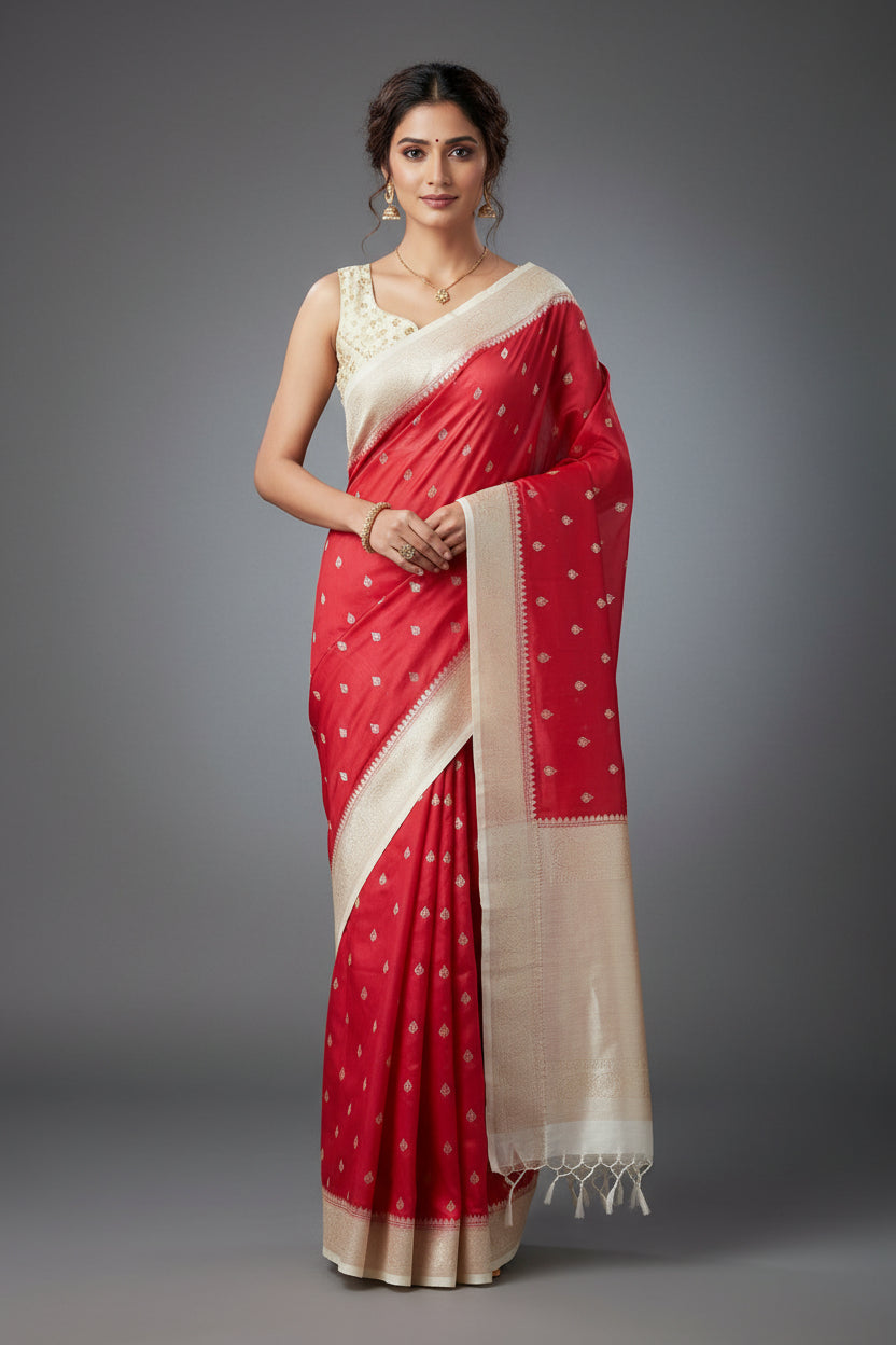 red banaras crepe silk saree