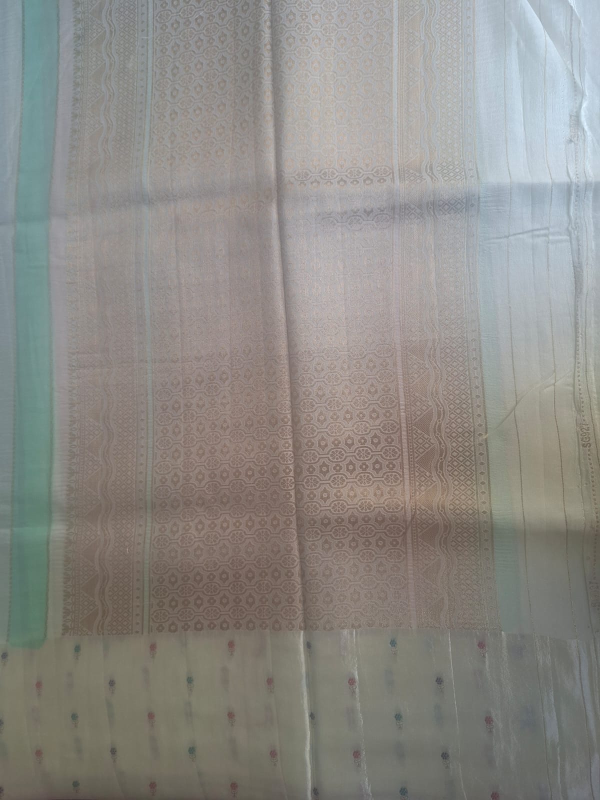 cream mango mashru rangkat  with satin border saree