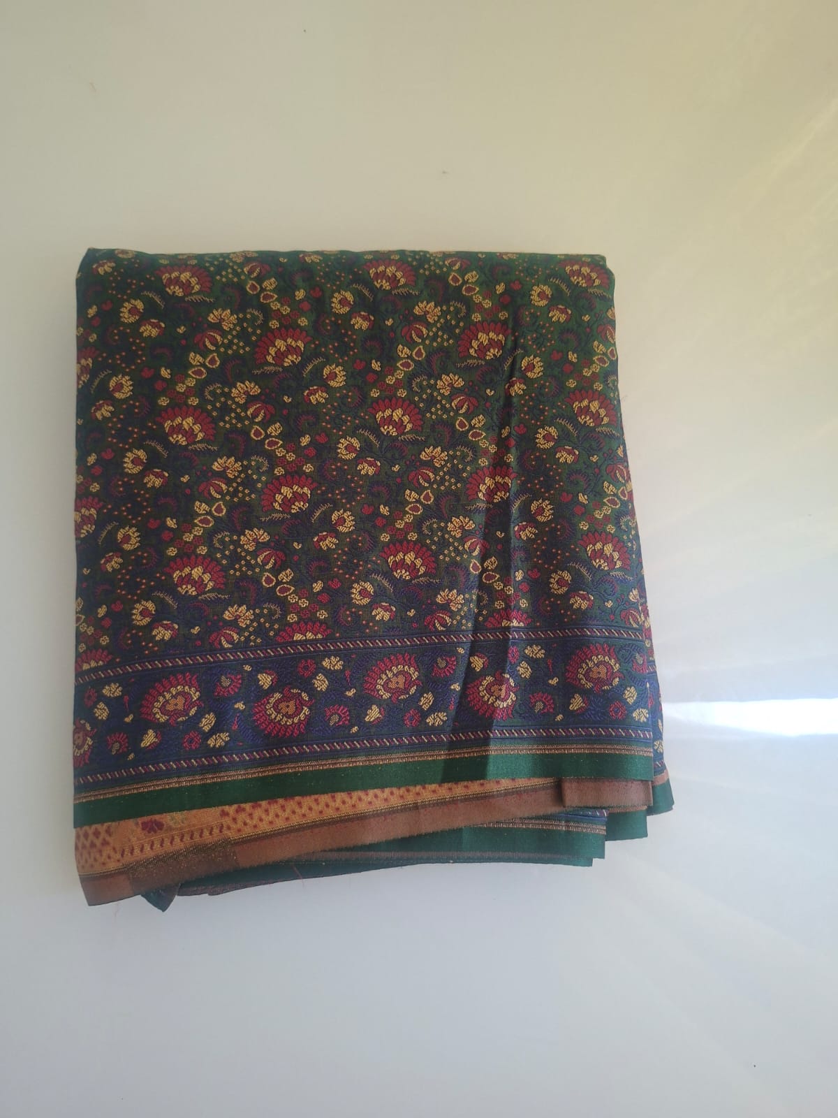 Dark green floral pashimna saree