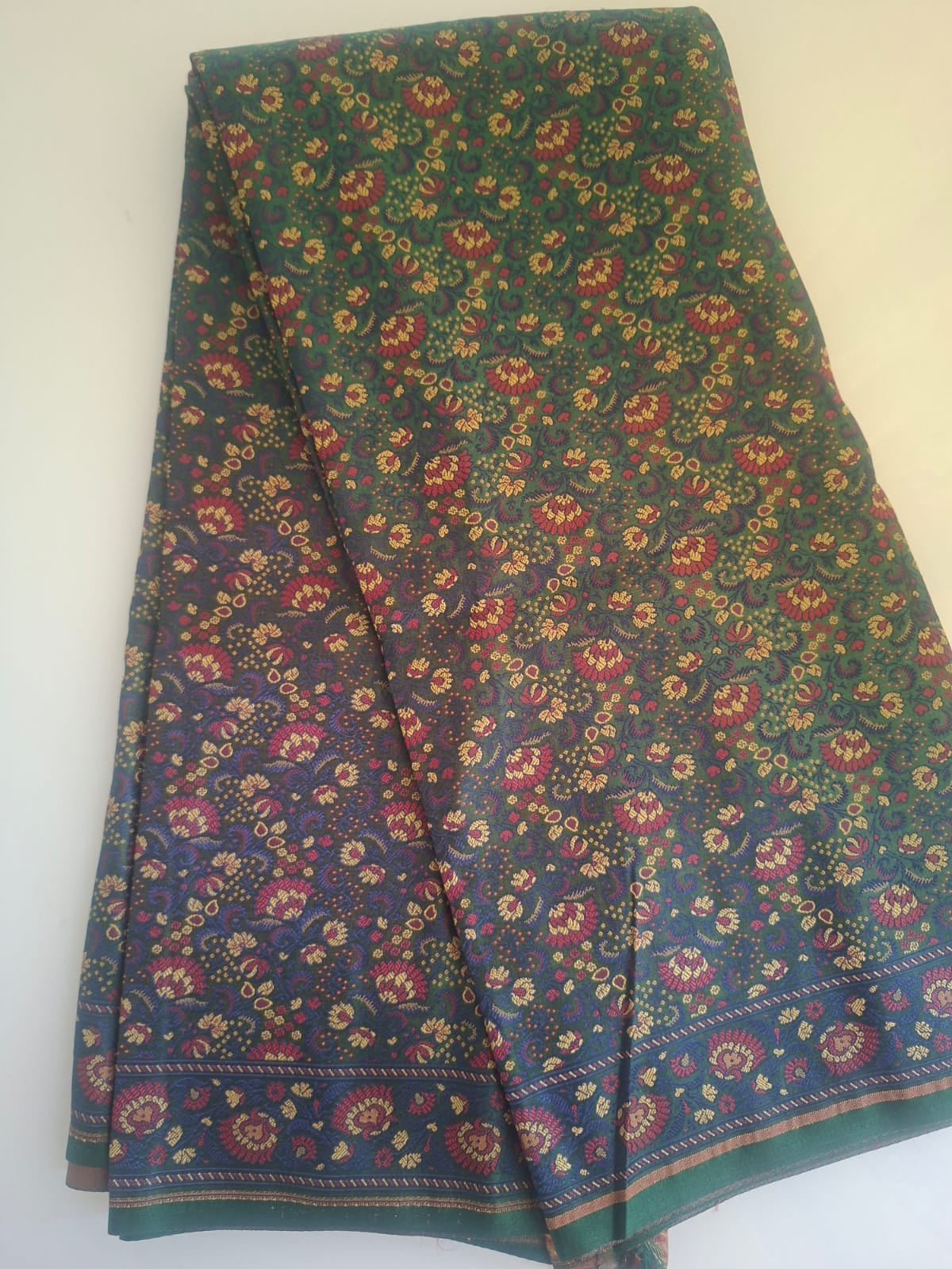 Dark green floral pashimna saree