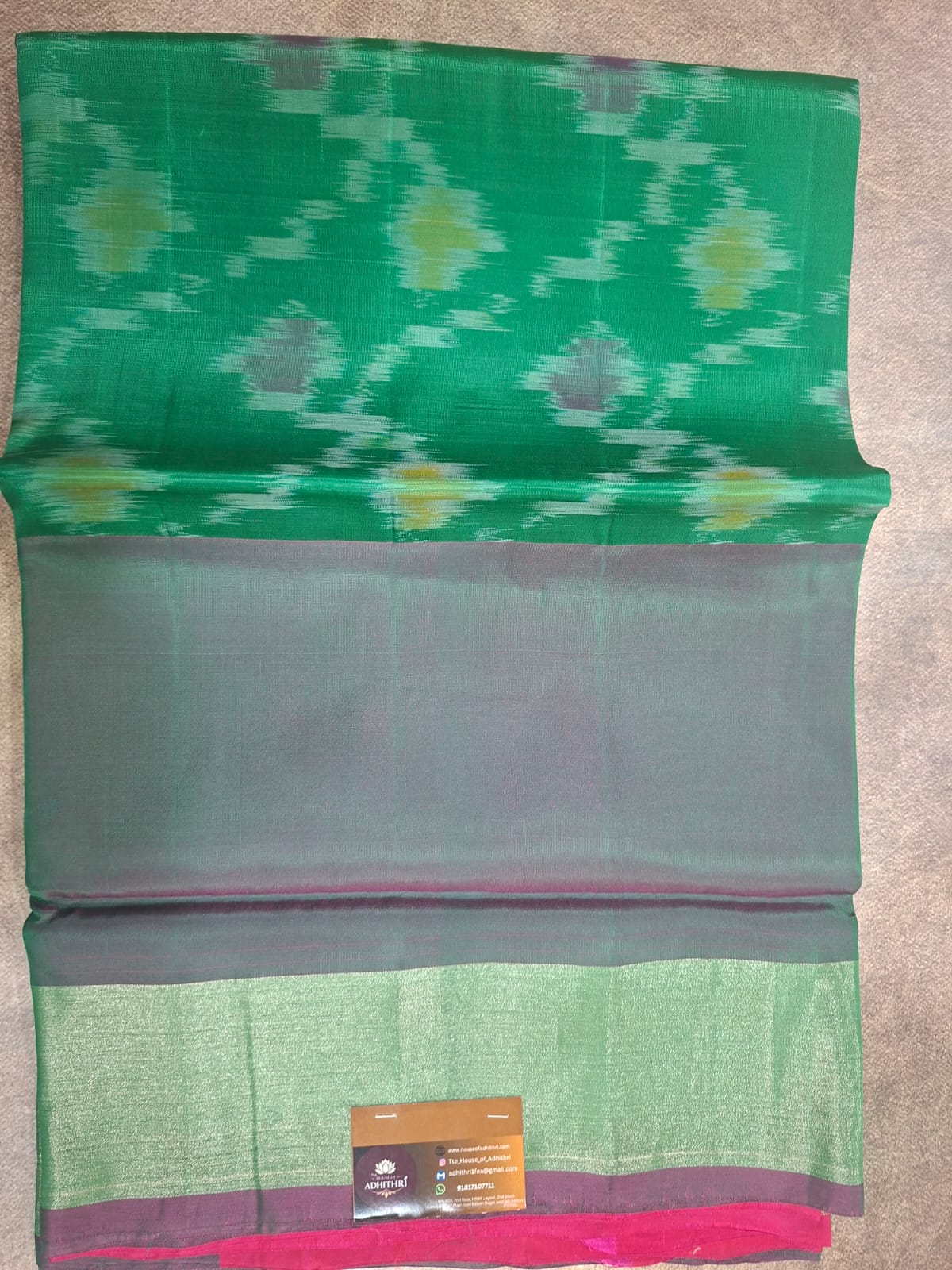 pochampalli ikat semi silk saree-green