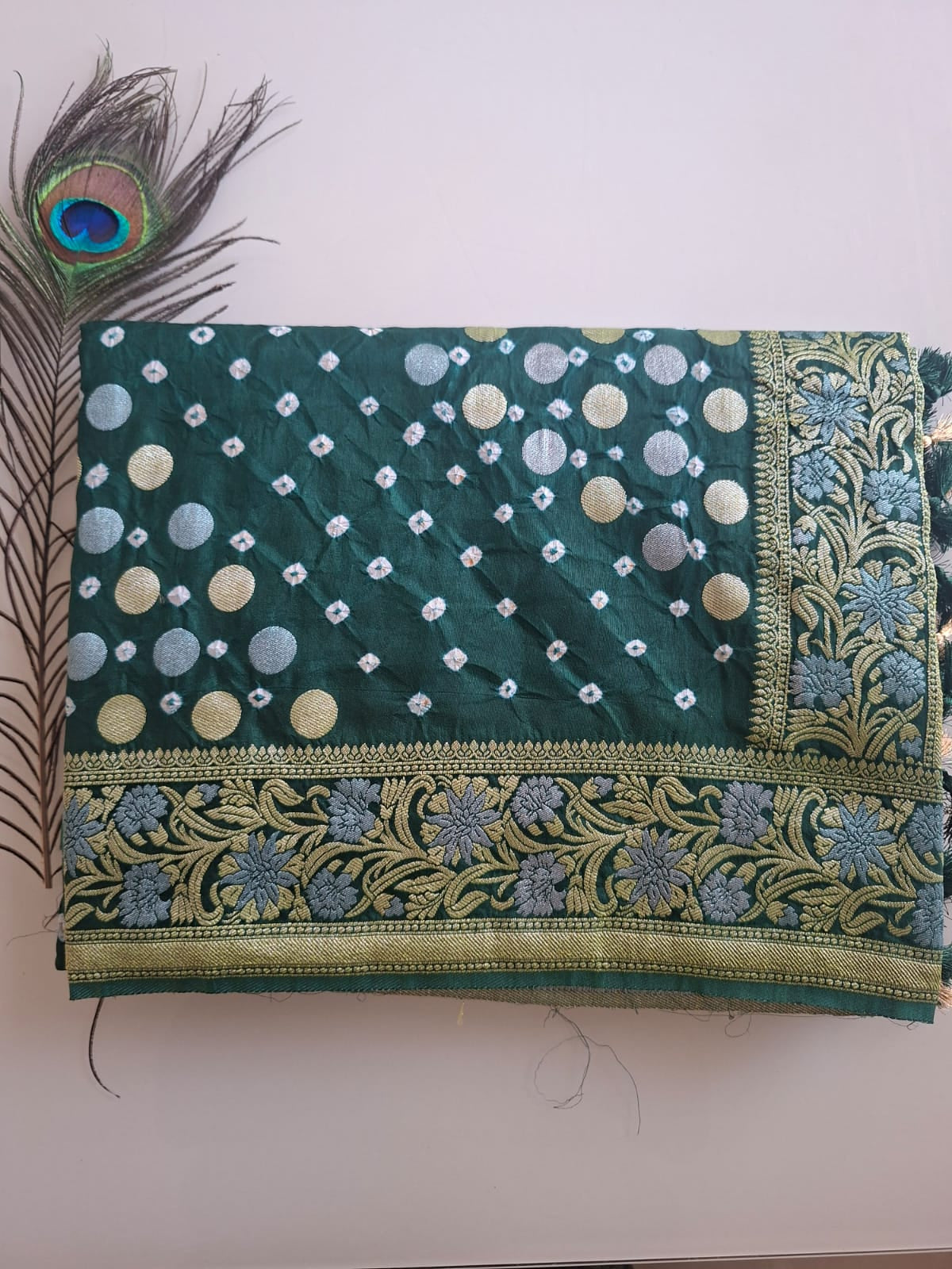 green  banarasi georgette bandhani saree