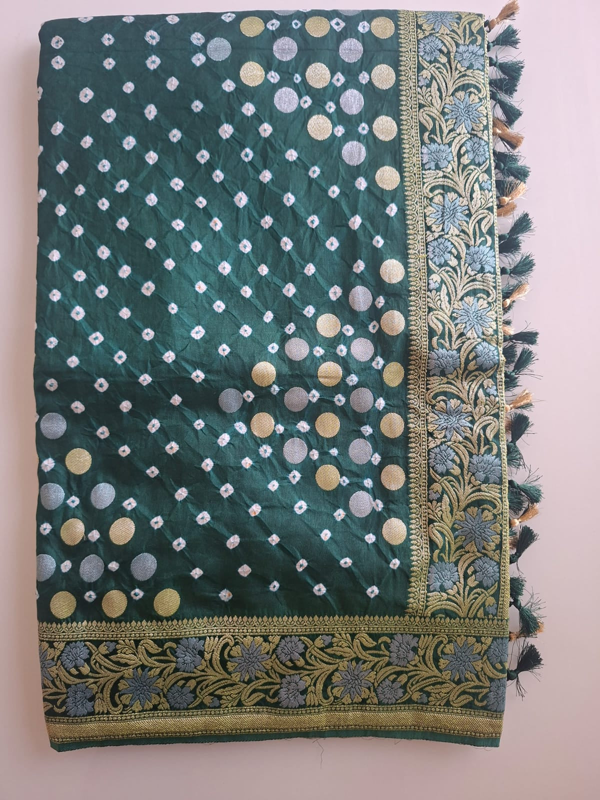 green  banarasi georgette bandhani saree