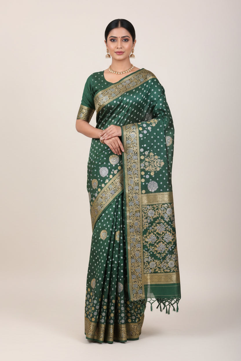 green  banarasi georgette bandhani saree