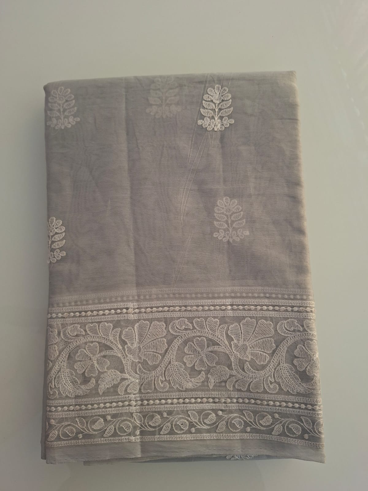 grey cotton chikankari work with meenakari palu