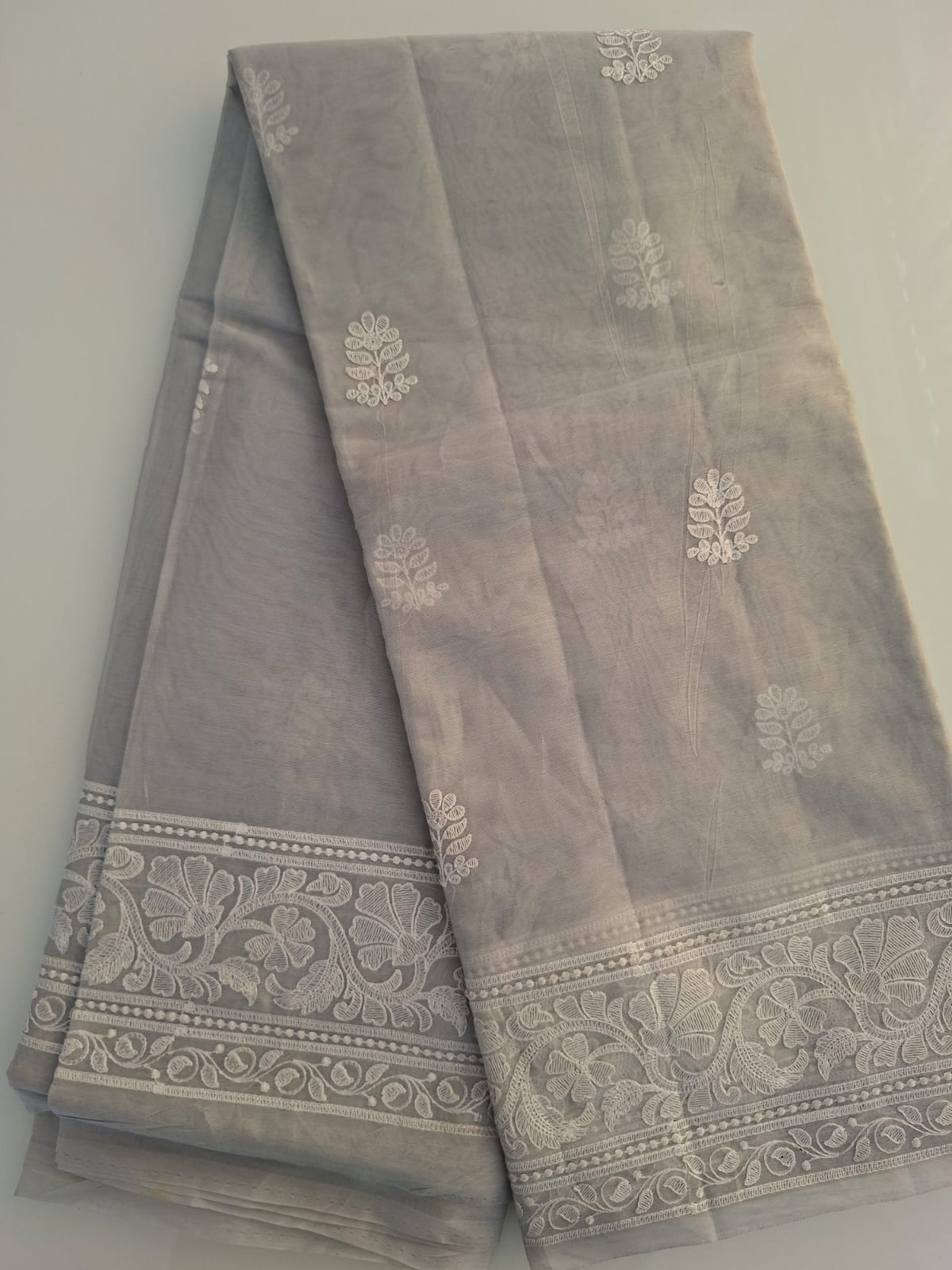 grey cotton chikankari work with meenakari palu