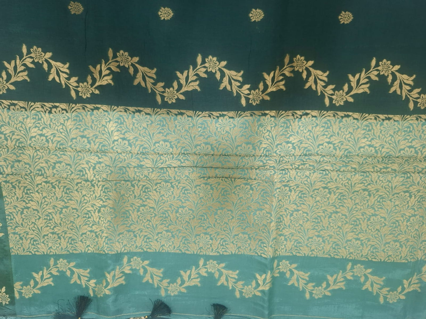 green with blue mashru satin saree