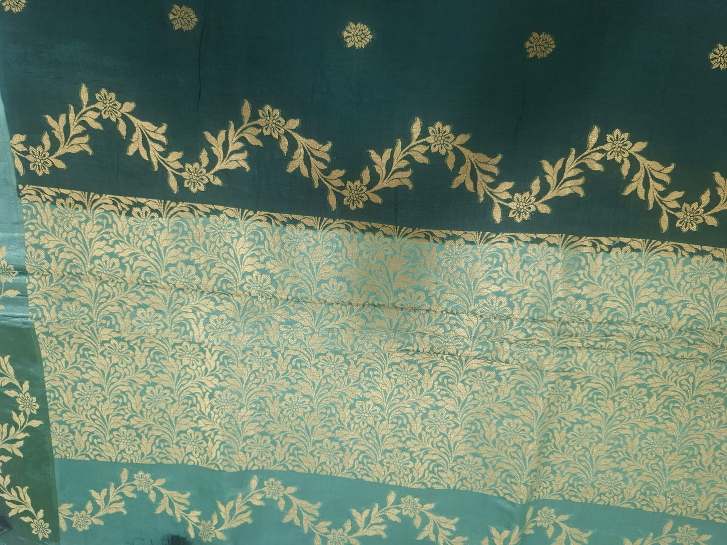 green with blue mashru satin saree