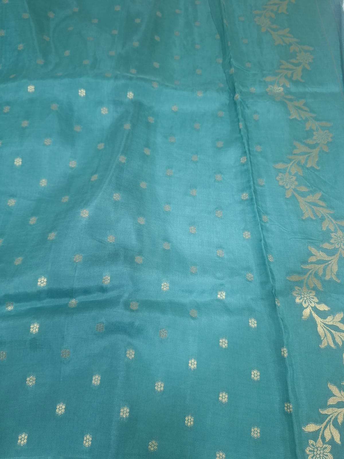 green with blue mashru satin saree