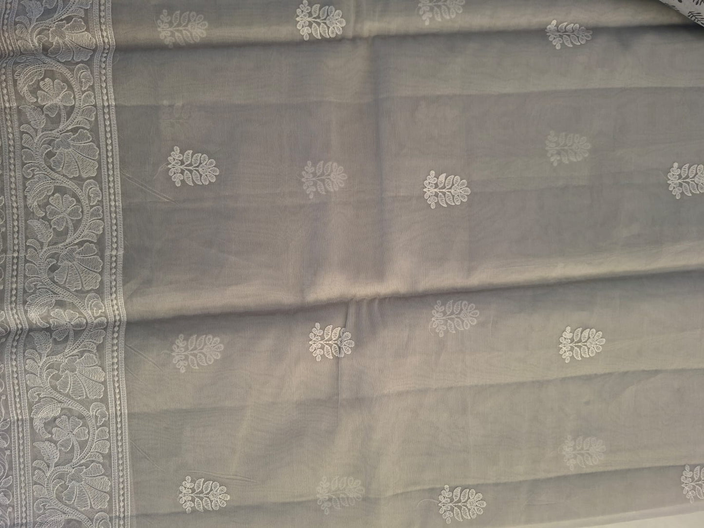 grey cotton chikankari work with meenakari palu