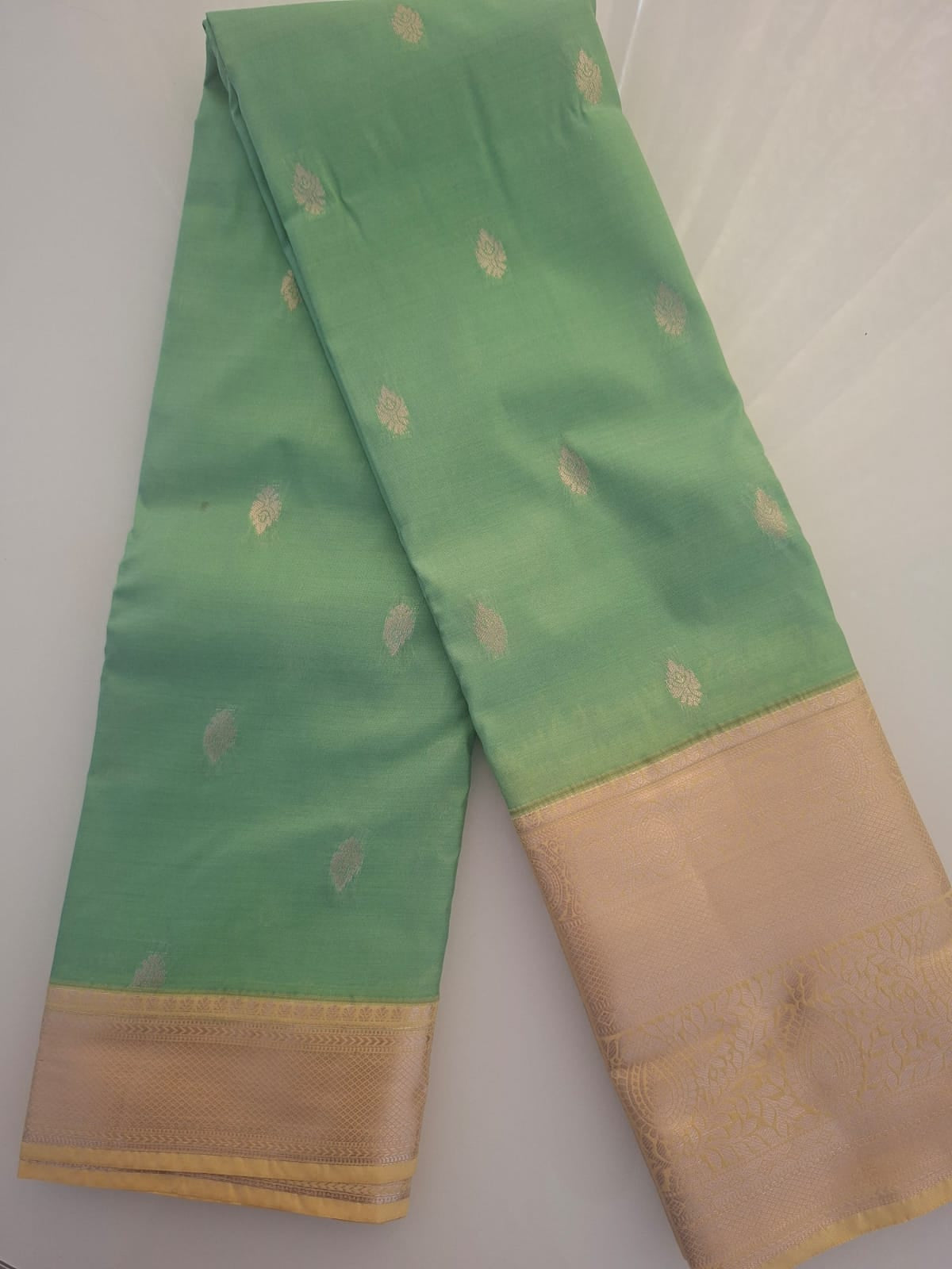 parrot semi kanchi with contrast border saree