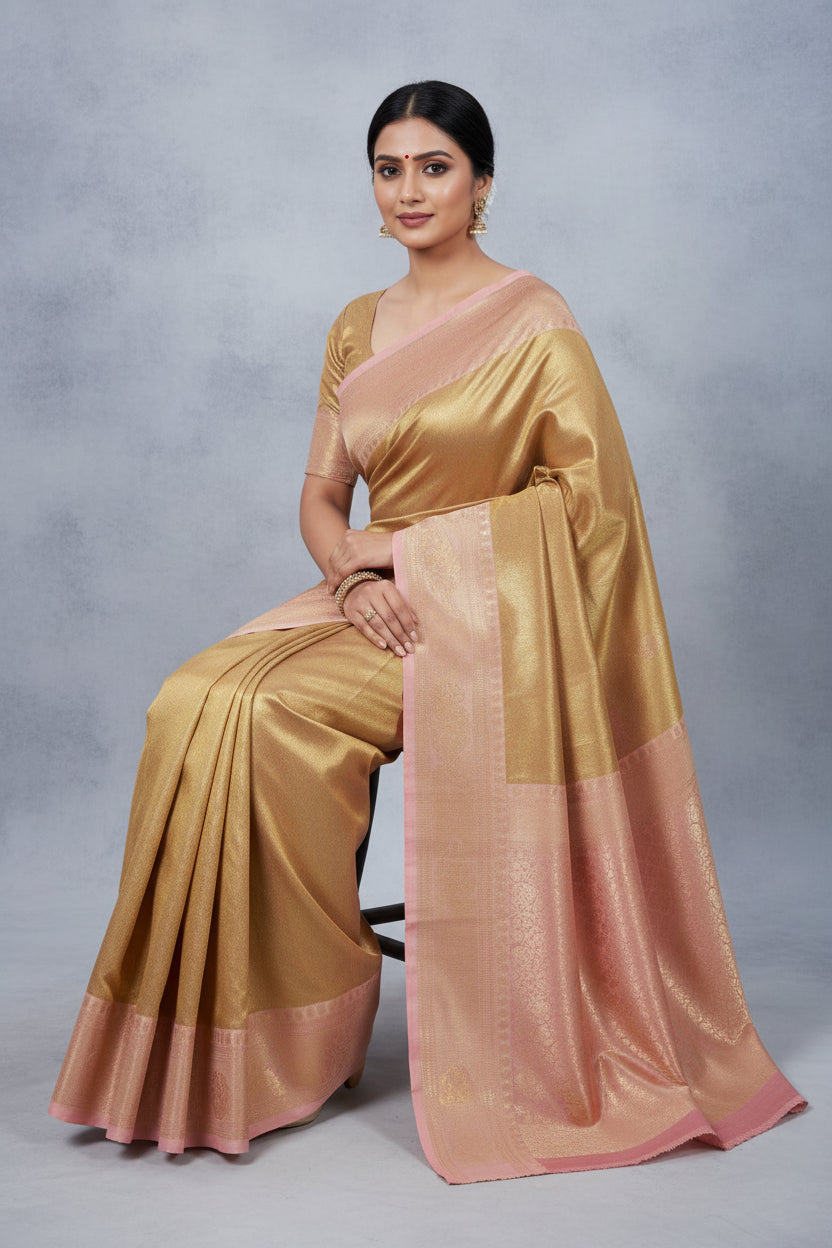 Gold-colored fabric on a gray background