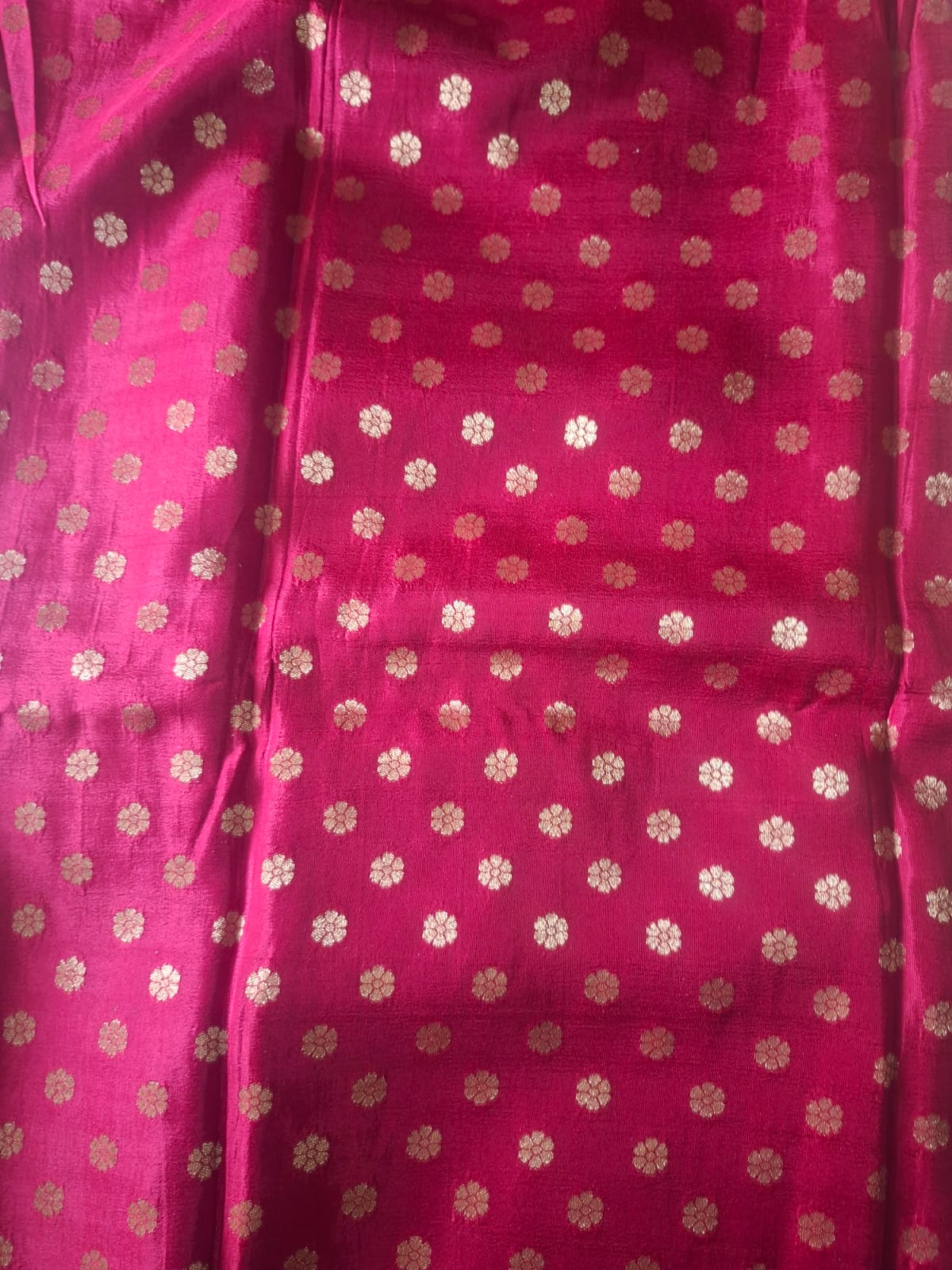 green in red satin crape pashimna saree