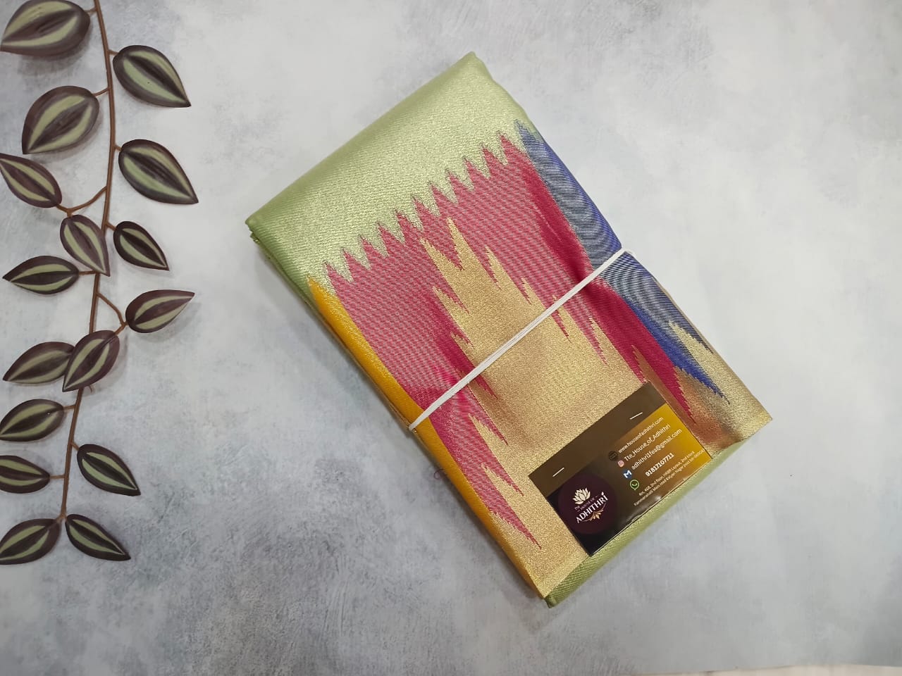 green semi silk temple border saree