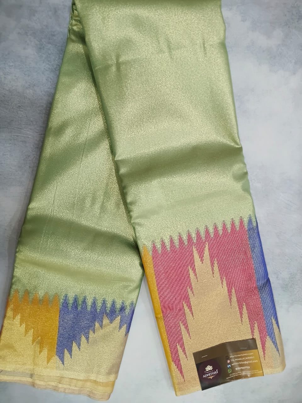 green semi silk temple border saree