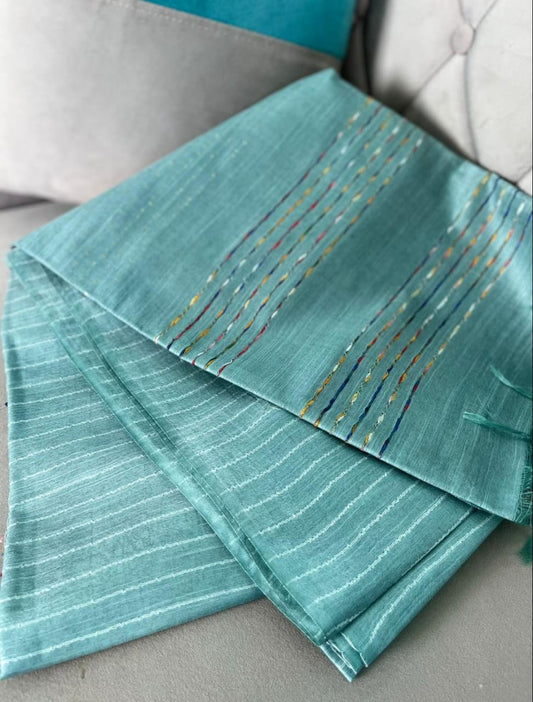 sea green tussur semi silk saree