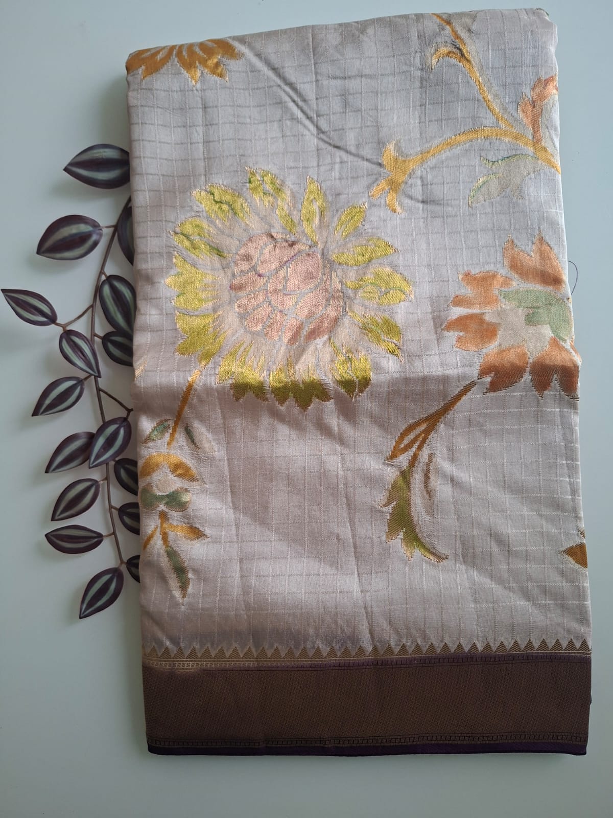 Half white munga  meenakari with kanchi border saree
