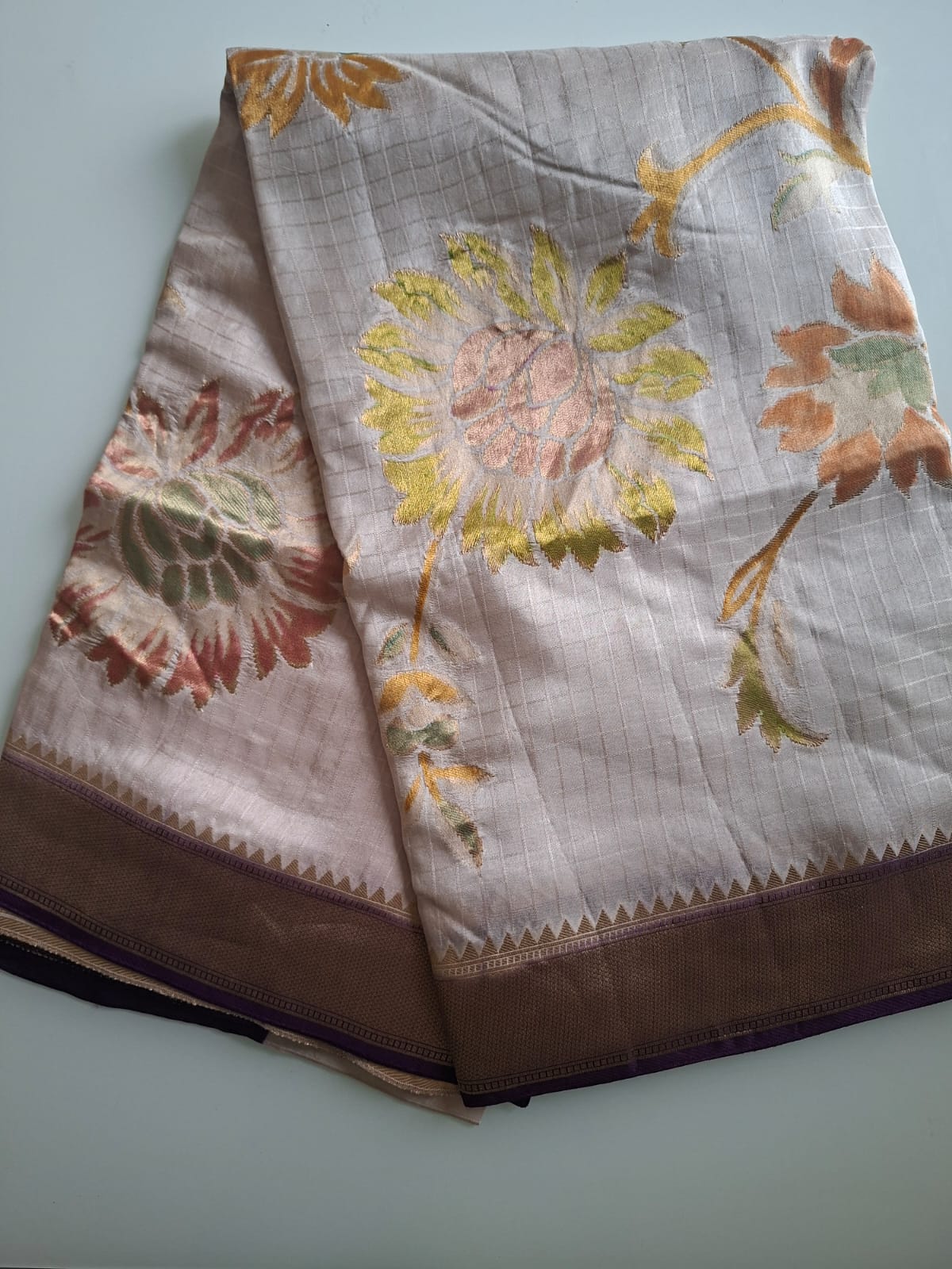 Half white munga  meenakari with kanchi border saree