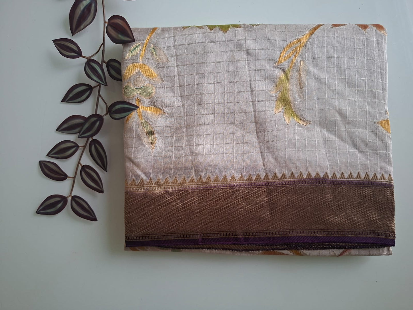 Half white munga  meenakari with kanchi border saree