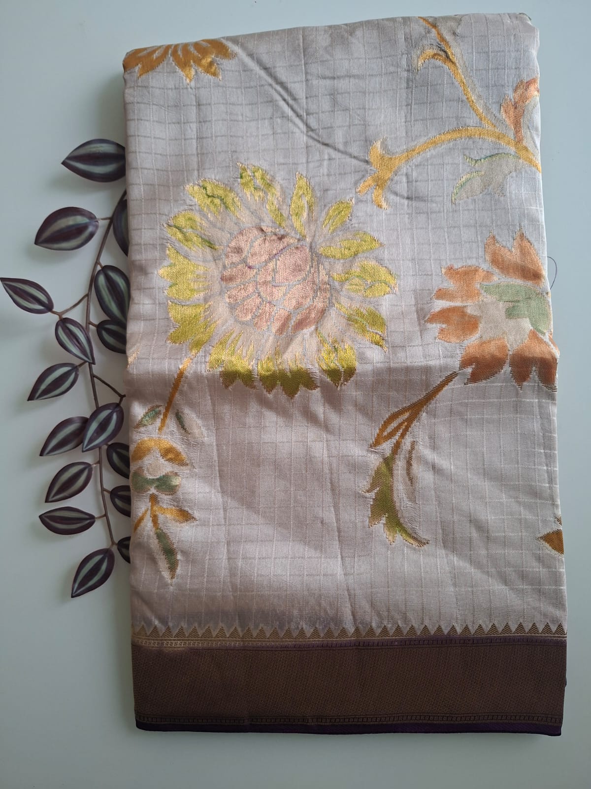 Half white munga  meenakari with kanchi border saree