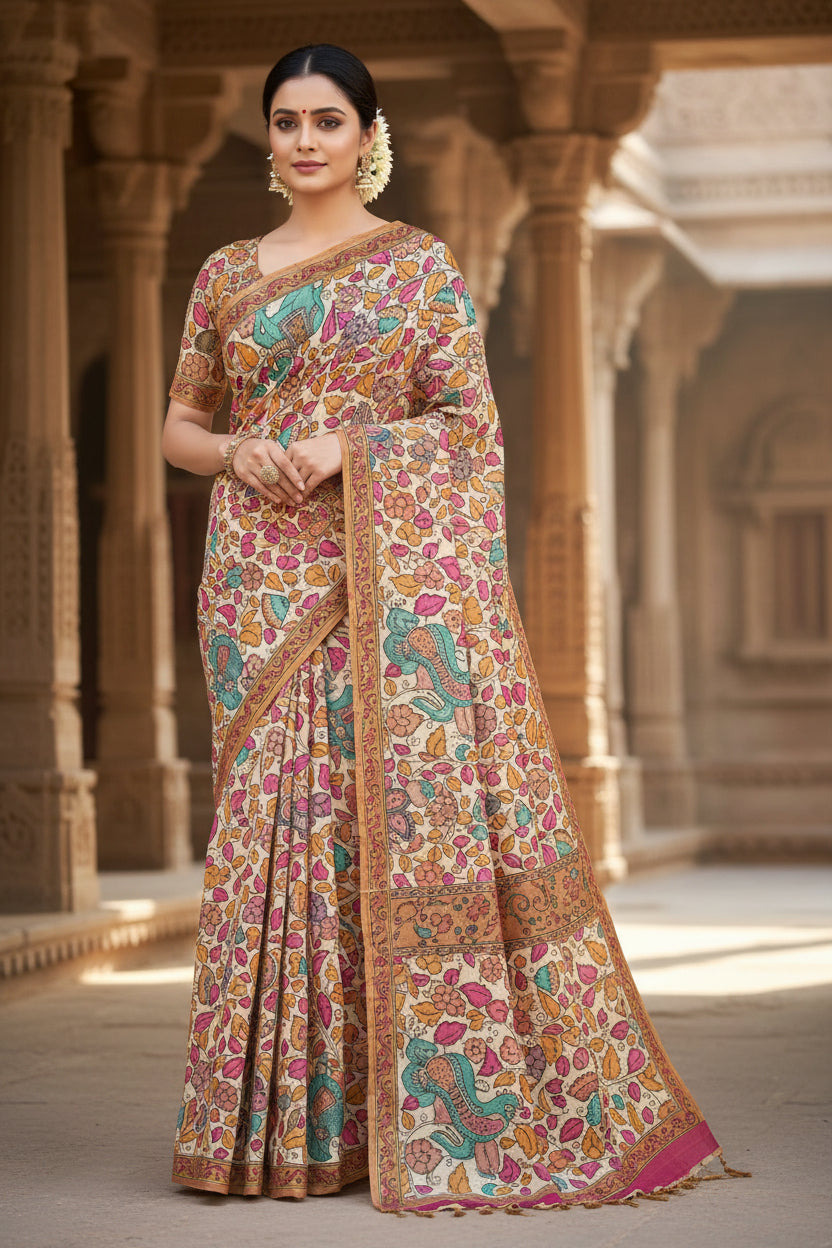 tussur with digital print karamkari saree 101