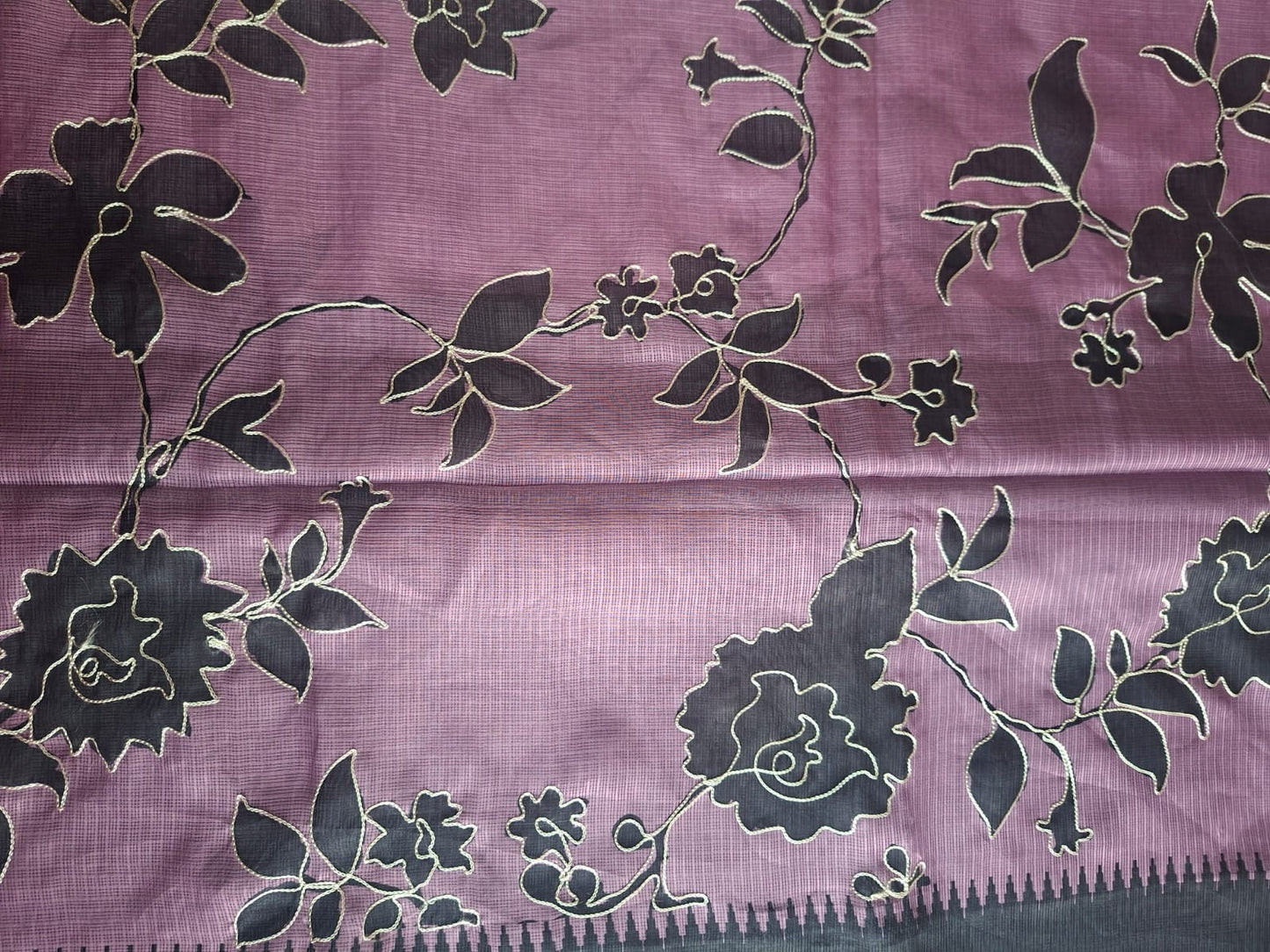purple kota tissue aplic work saree