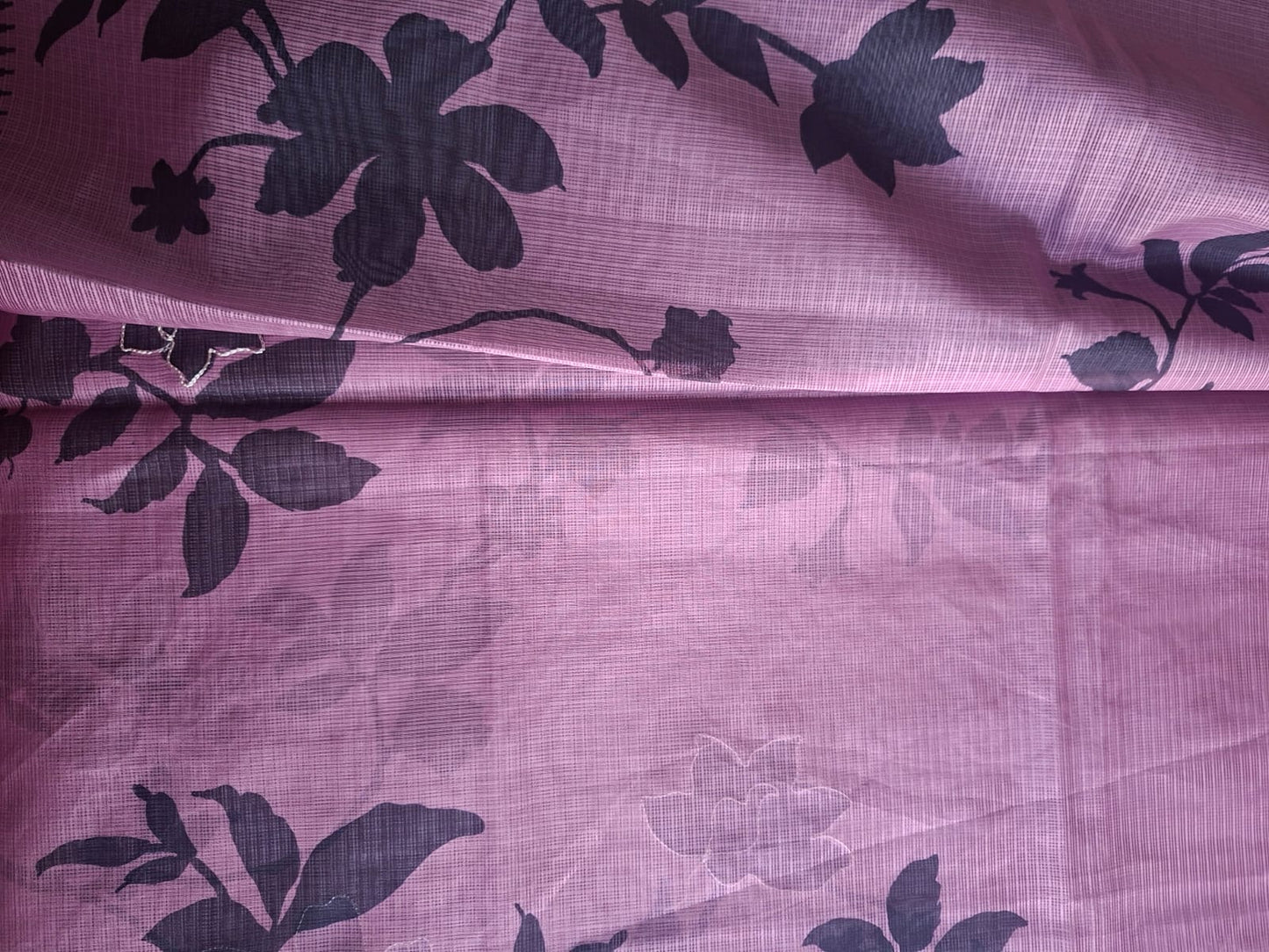 purple kota tissue aplic work saree