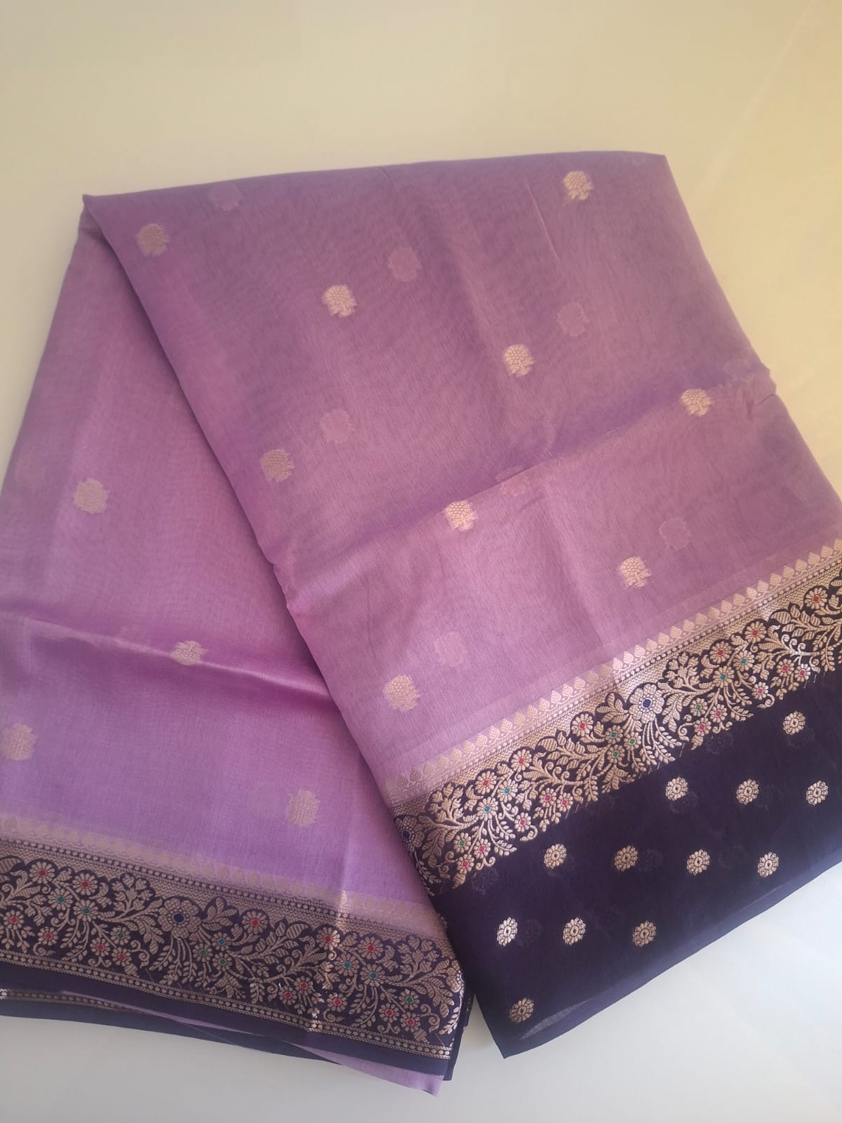 lavender green mango with dark blue border saree