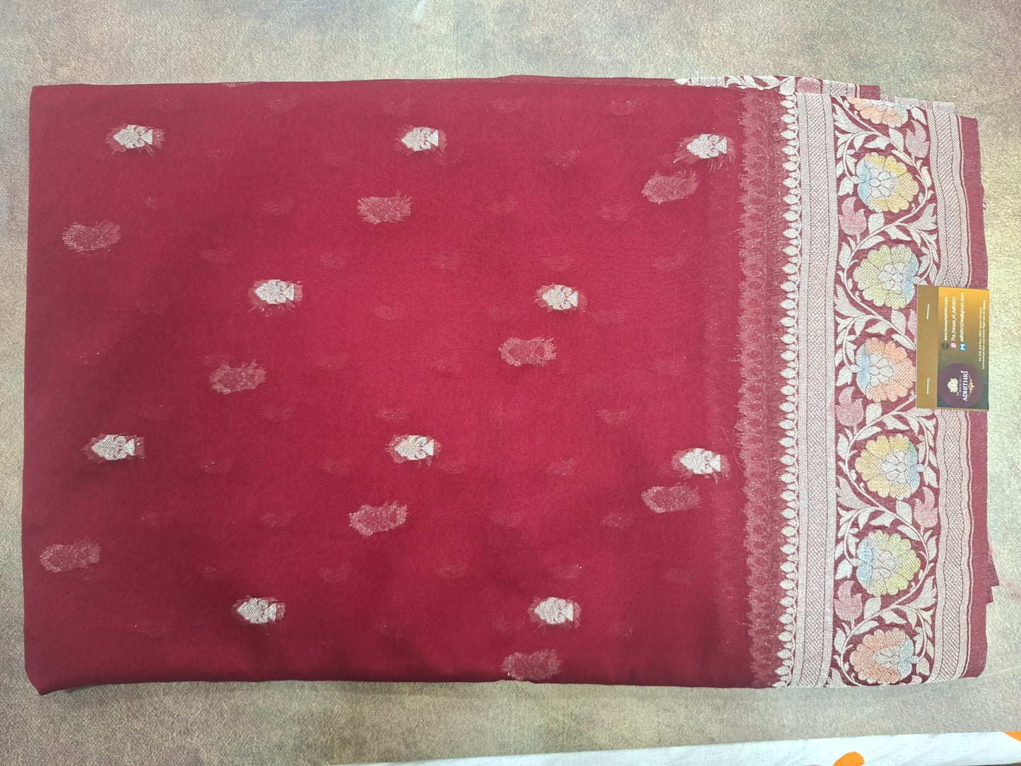 brown semi chiffon meenakari border saree