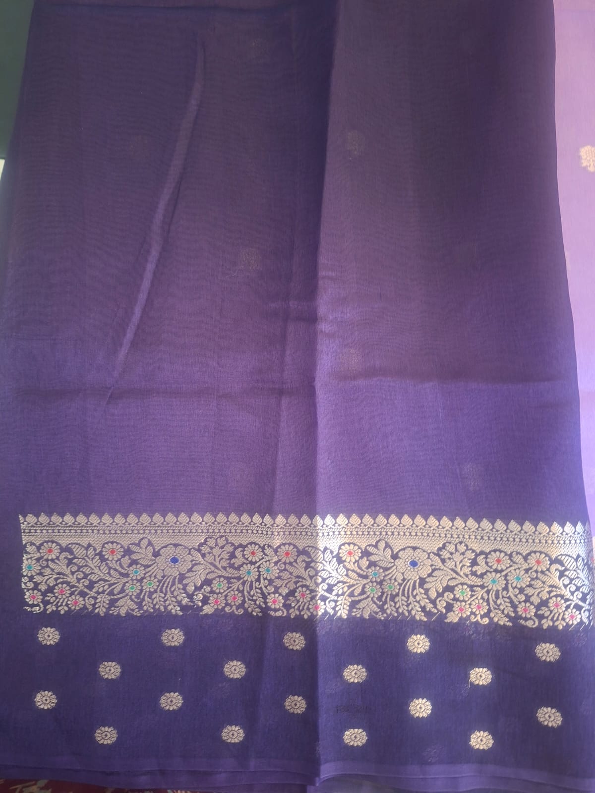 lavender green mango with dark blue border saree