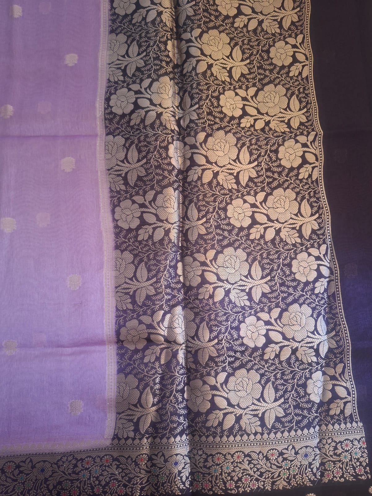 lavender green mango with dark blue border saree