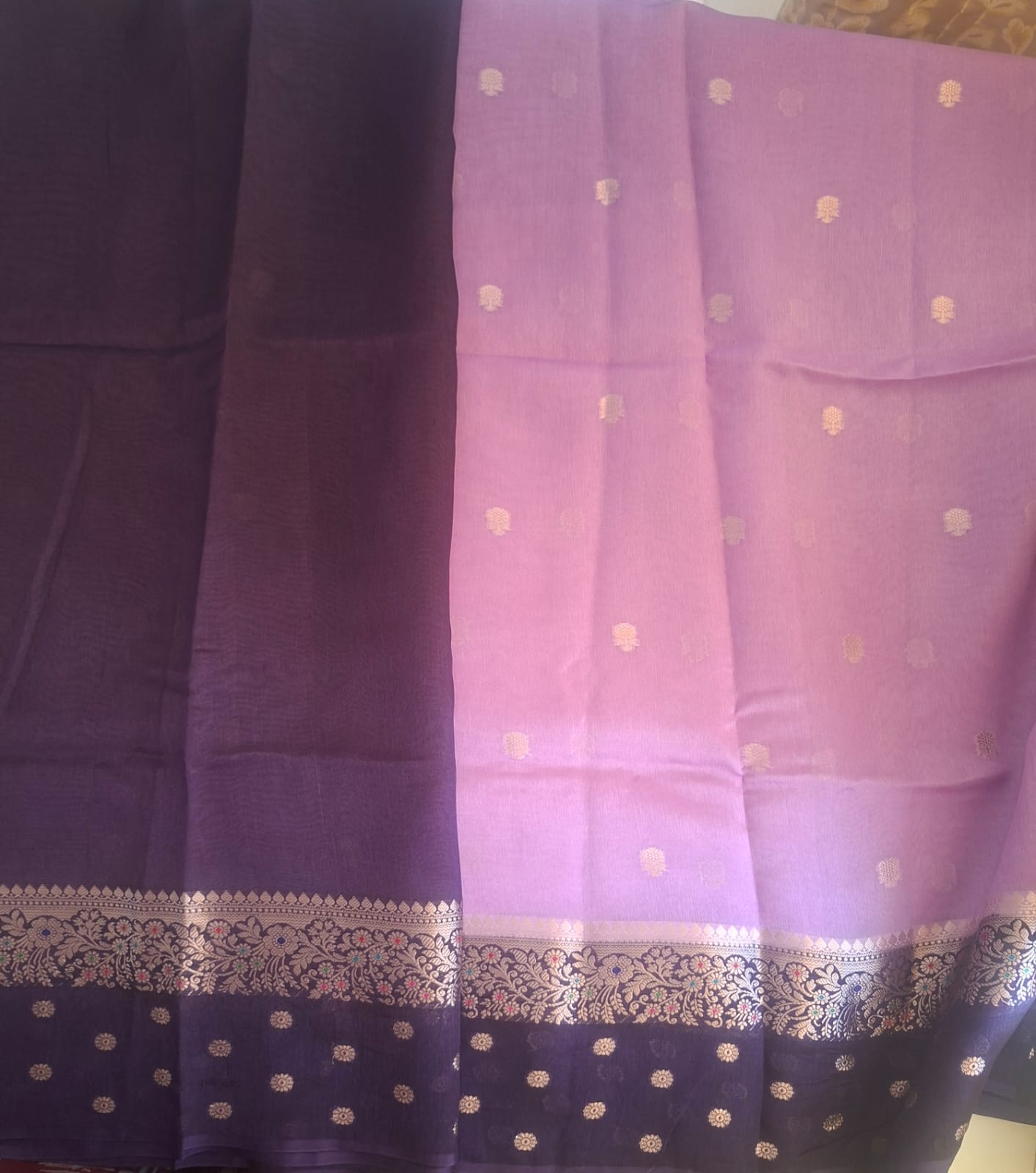 lavender green mango with dark blue border saree