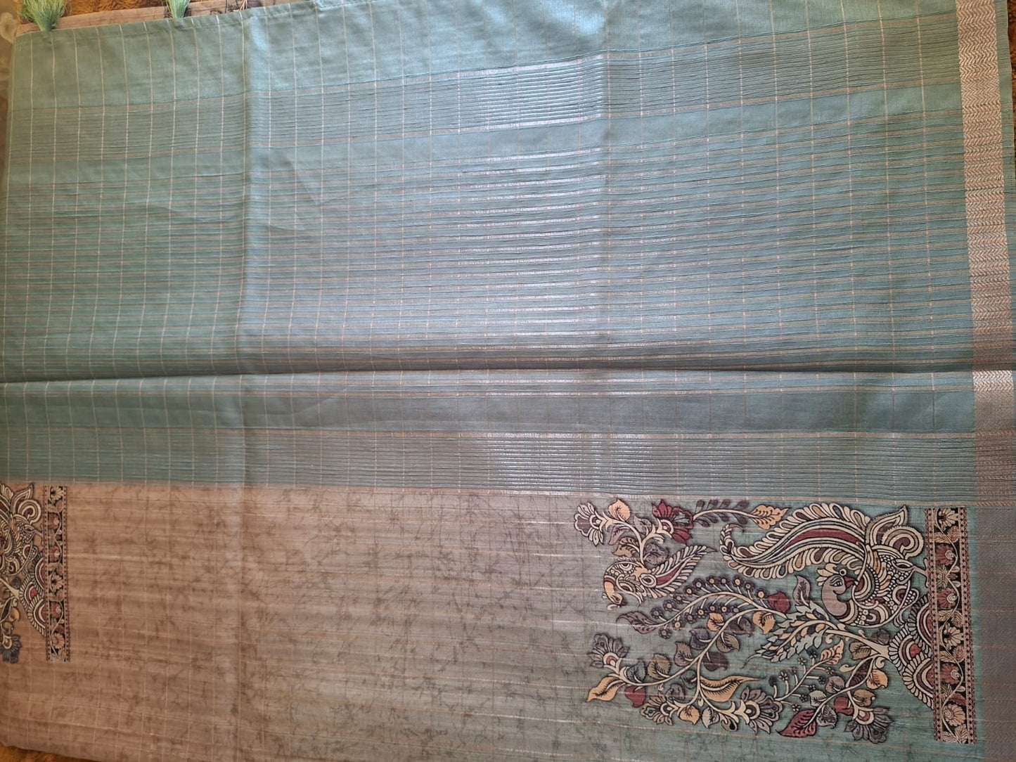 lavender and brown semi tussur big motif saree