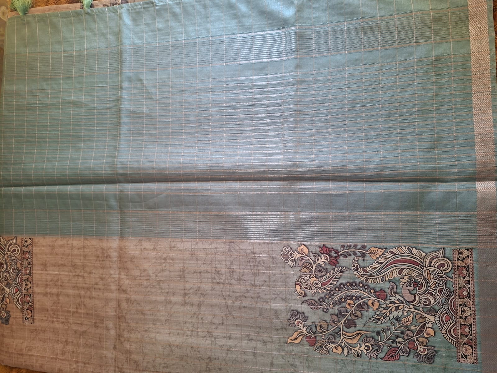 lavender and brown semi tussur big motif saree