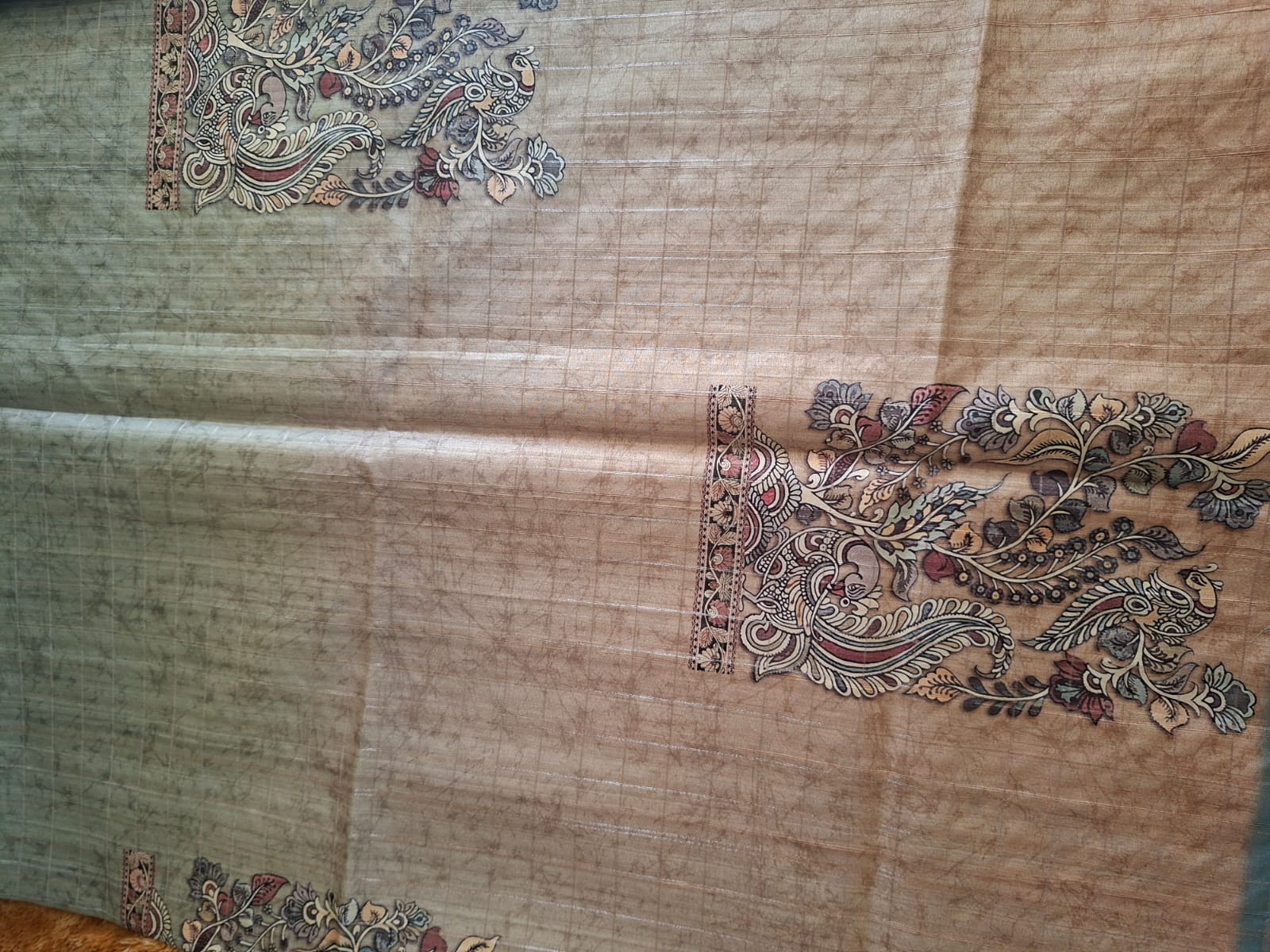 lavender and brown semi tussur big motif saree