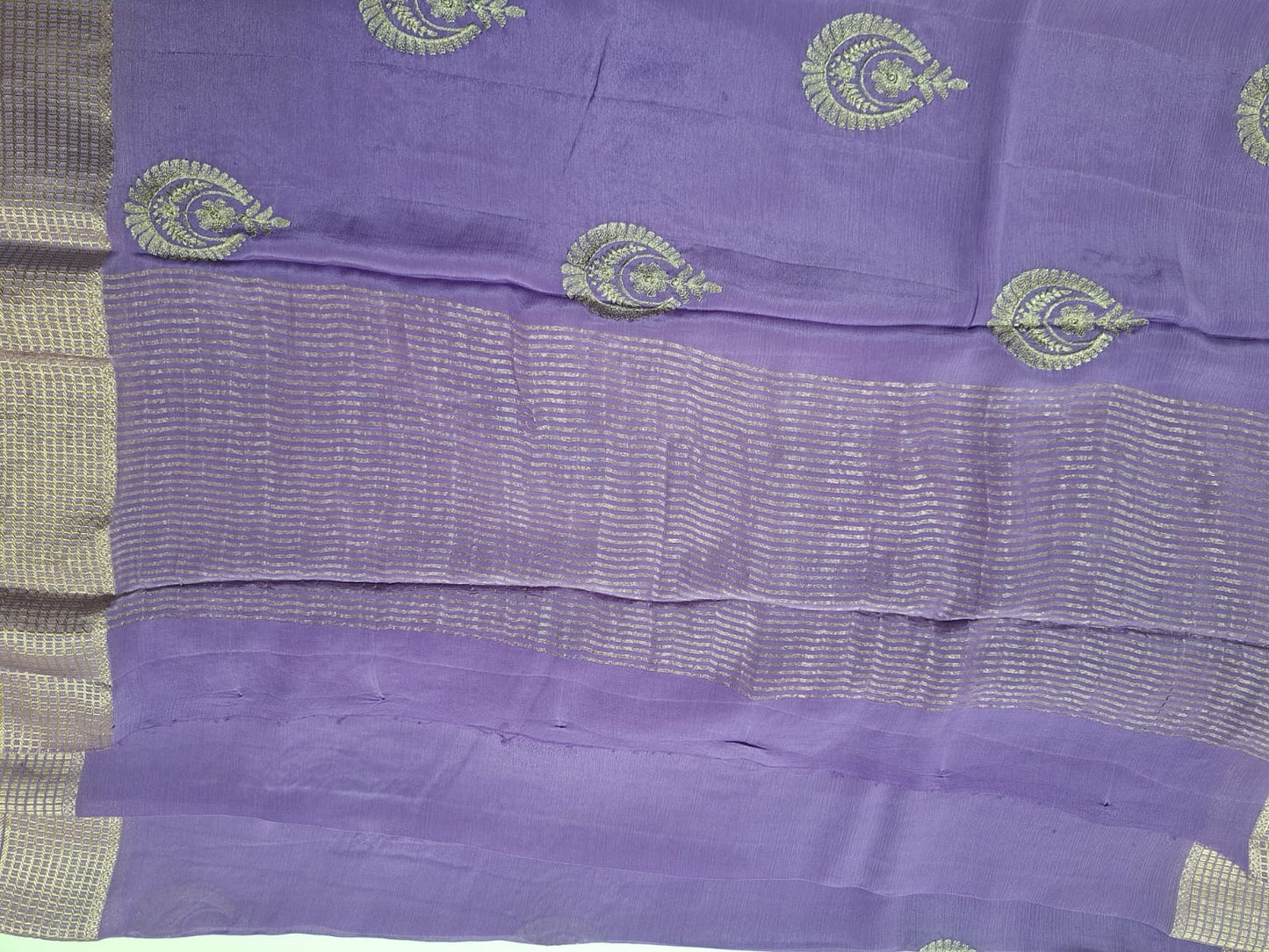 pastel lavender georgette  crape with motif saree
