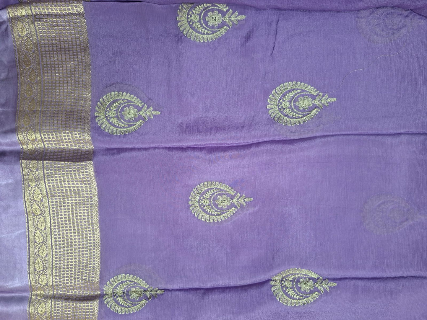 pastel lavender georgette  crape with motif saree