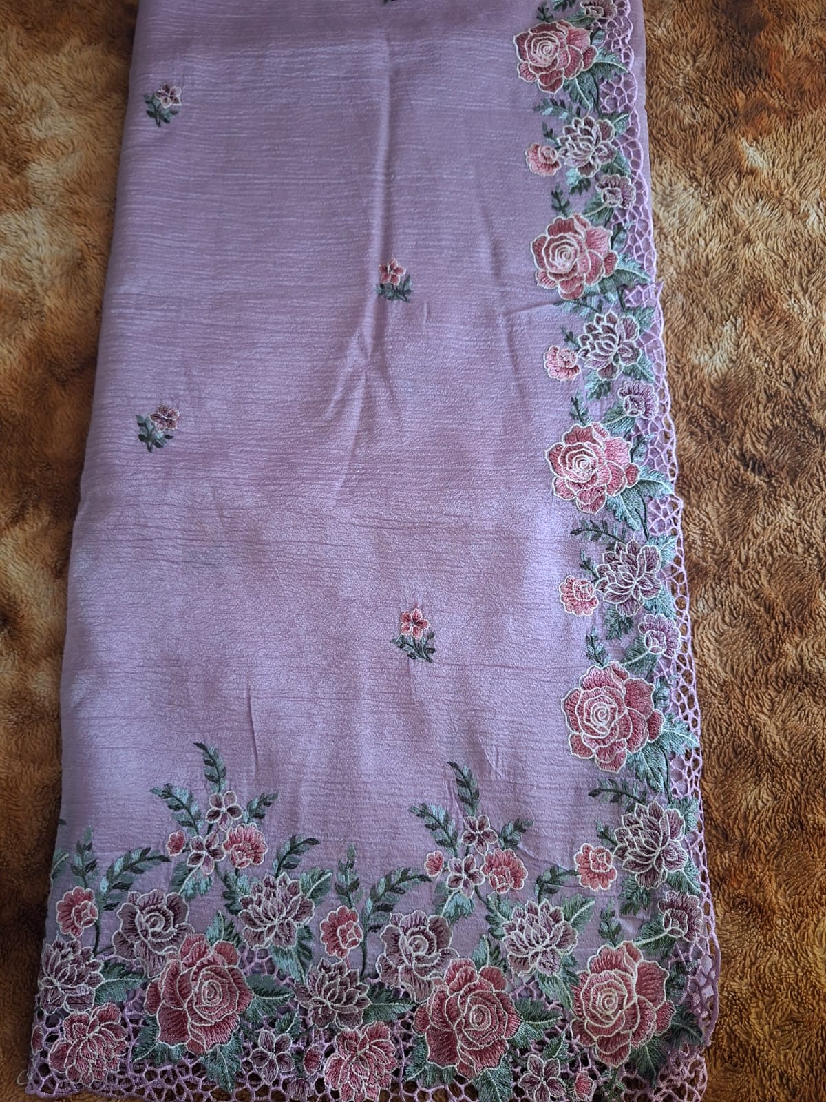 lavender crush semi silk cut work saree