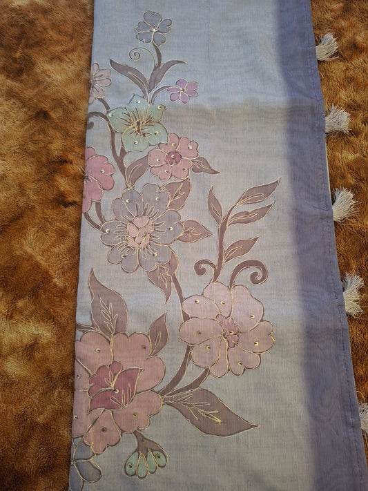 lavender semi tussur saree