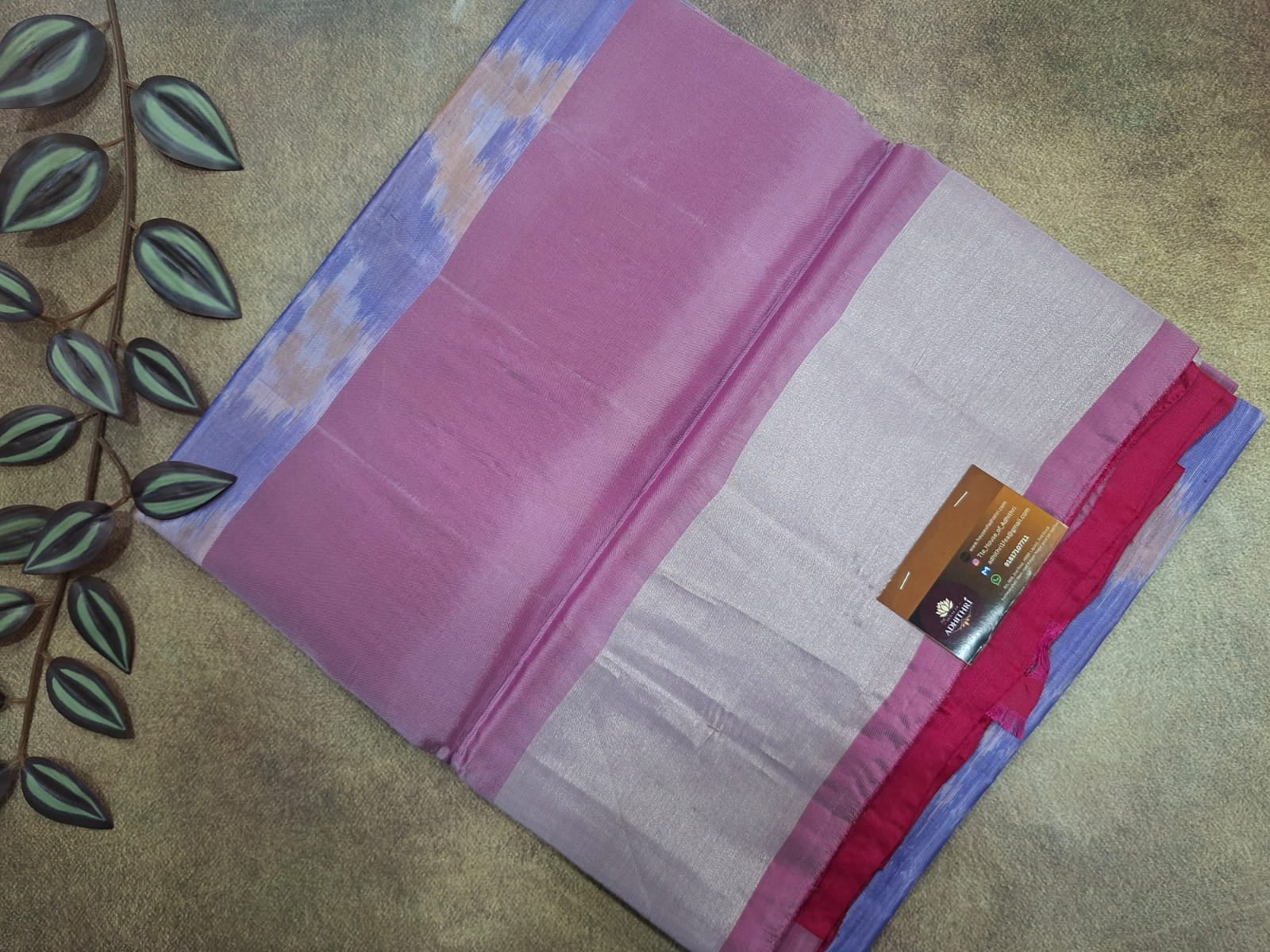 Fabric with a label on a textured surface