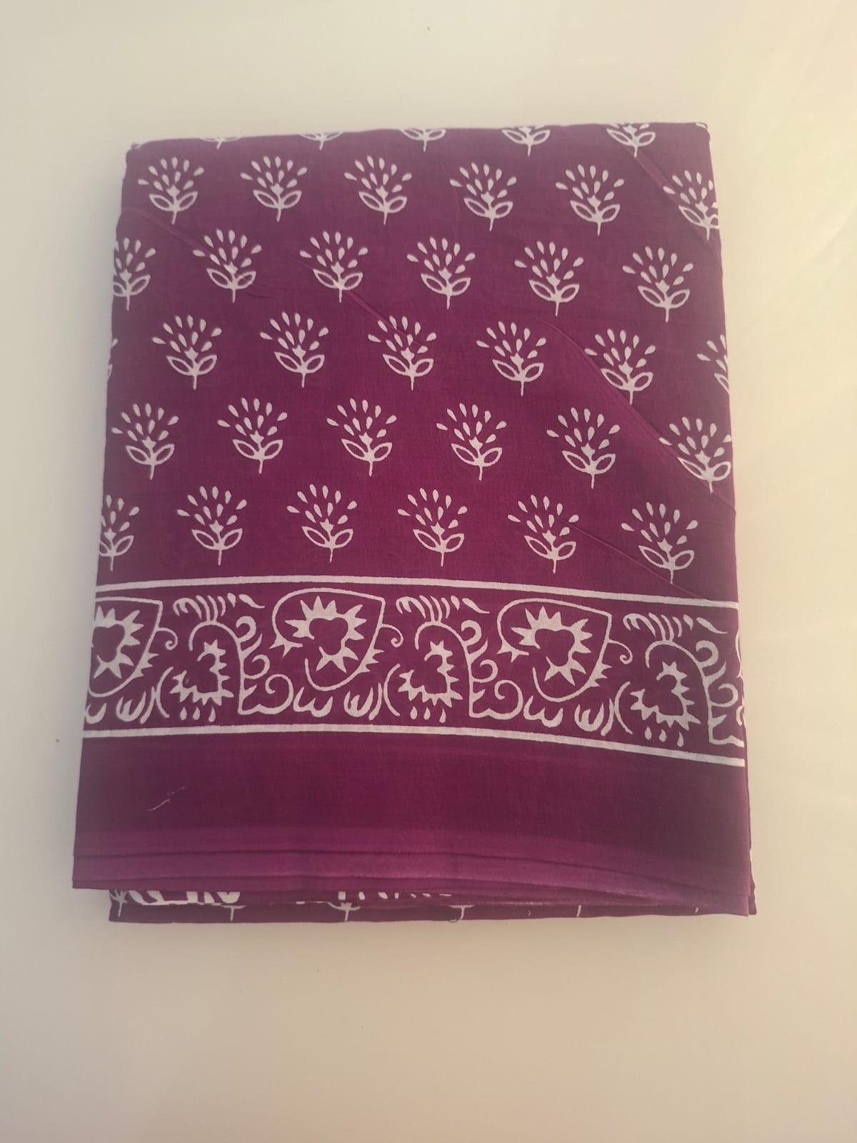 maroon bagru  mul- mul cotton saree