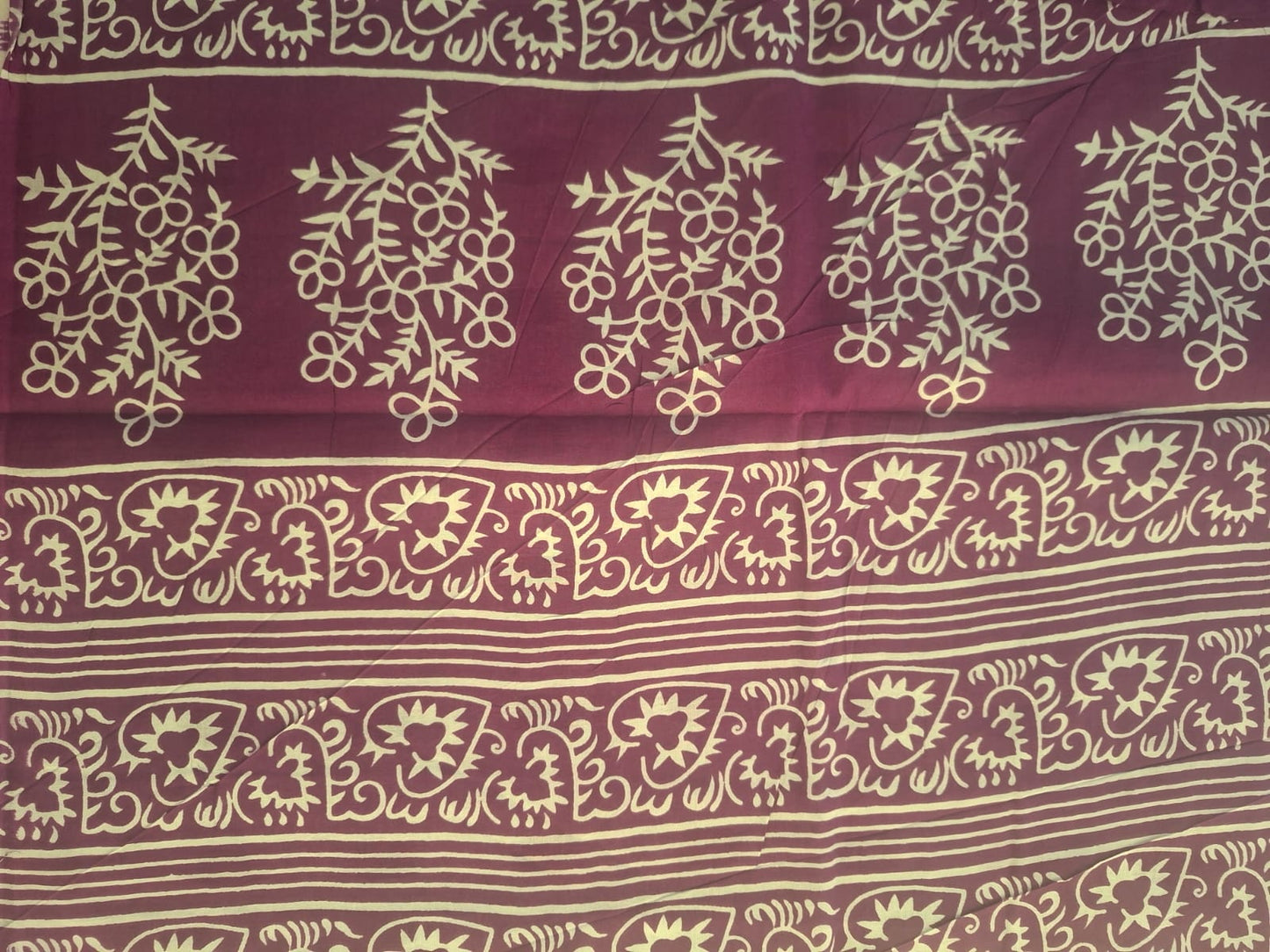 maroon bagru  mul- mul cotton saree