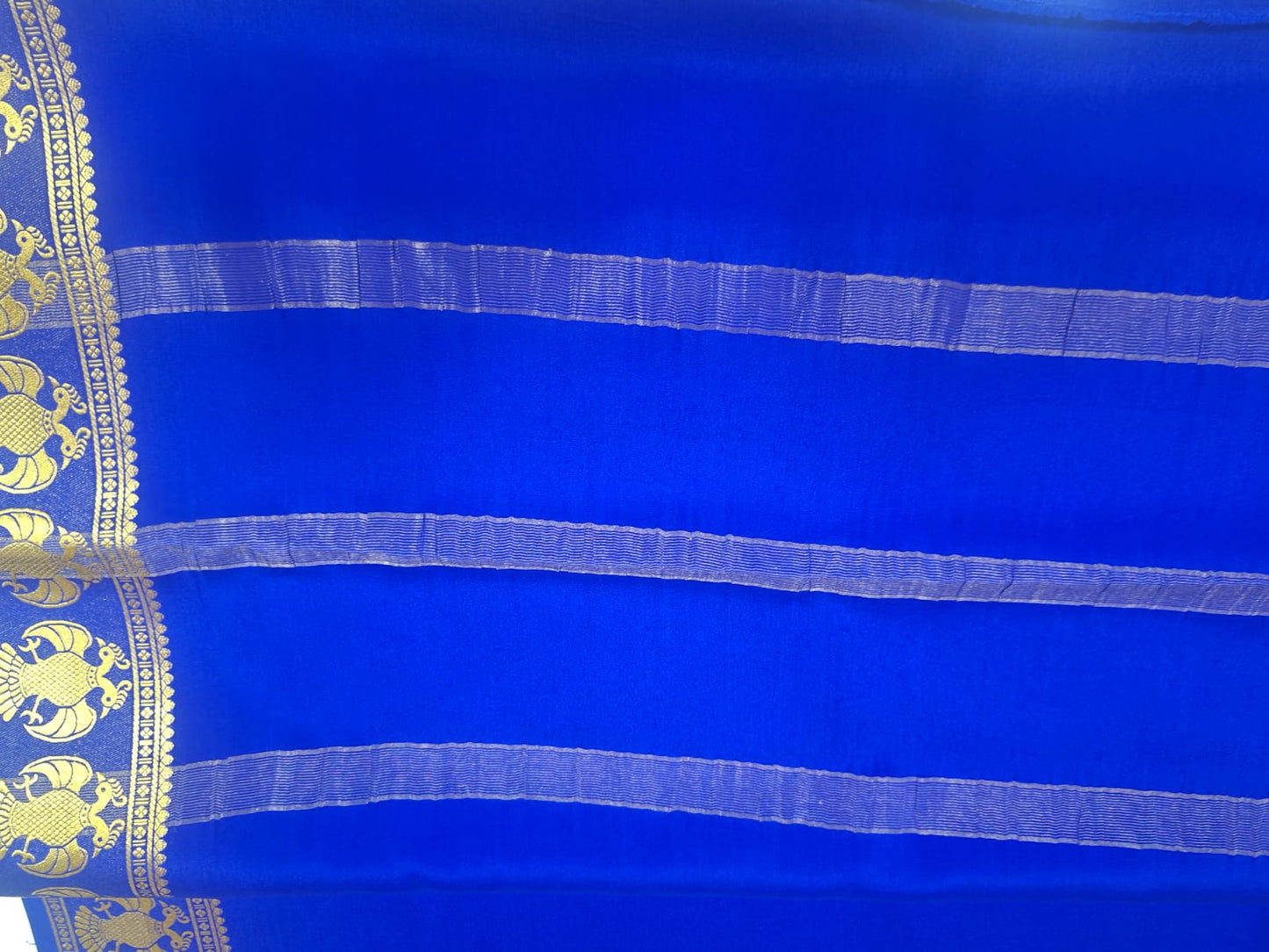 Name royal blue four line pure 4 lines mysore silk saree