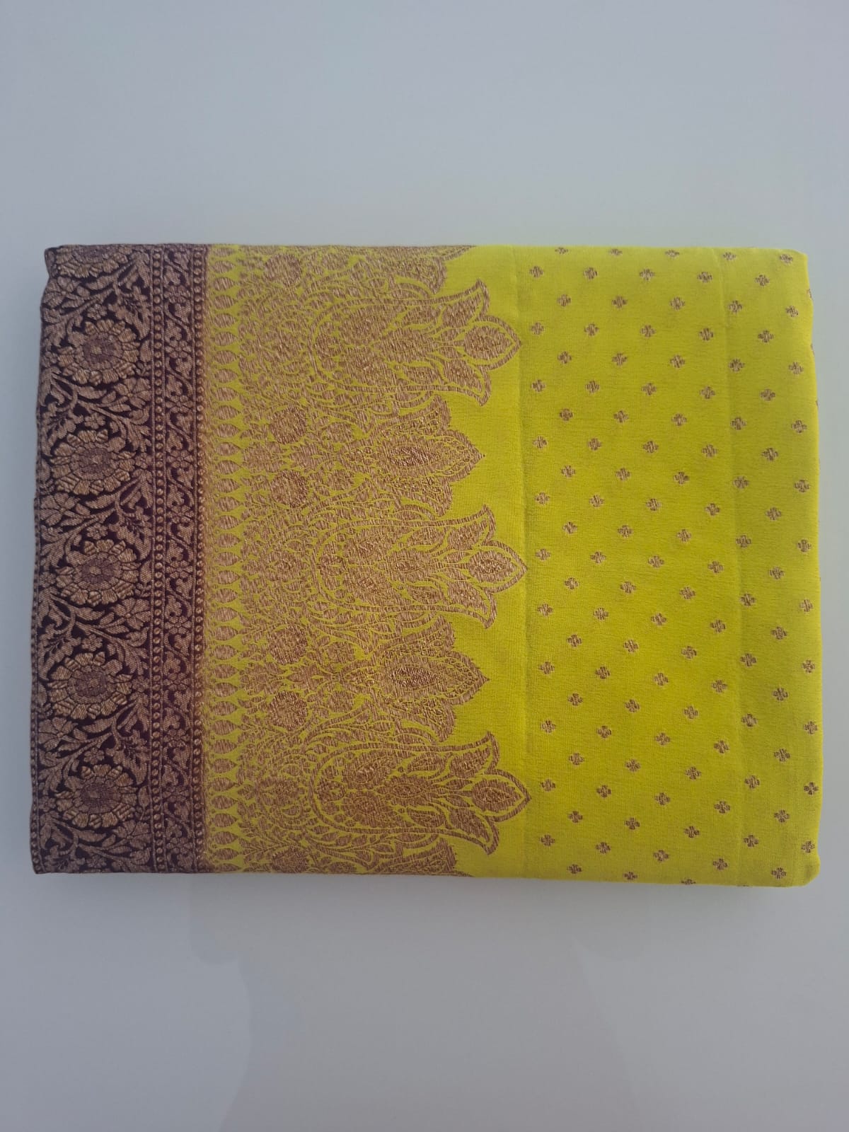 yellow pure kaddi crepe 1000 butta saree