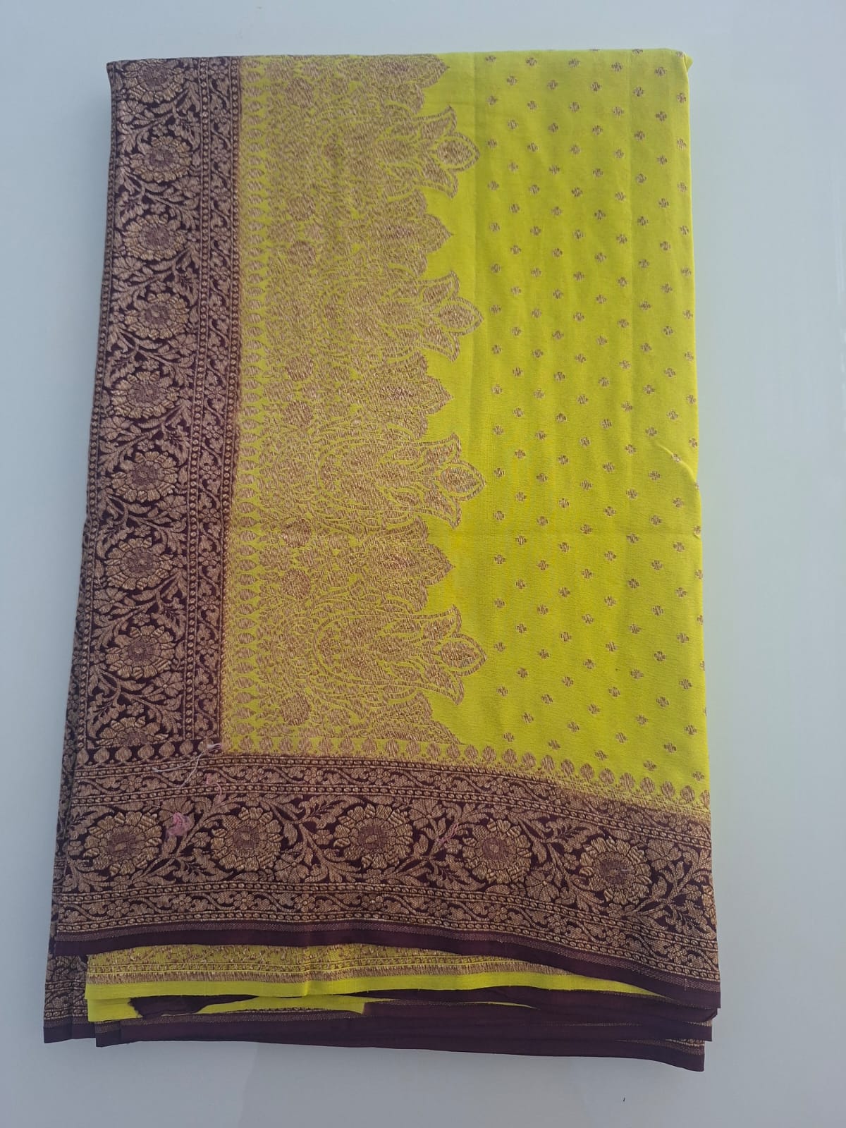 yellow pure kaddi crepe 1000 butta saree