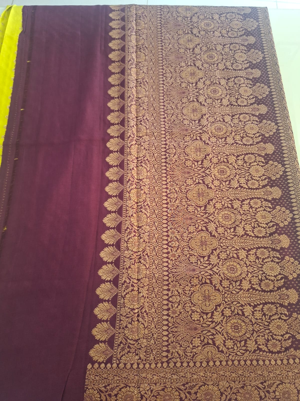 yellow pure kaddi crepe 1000 butta saree