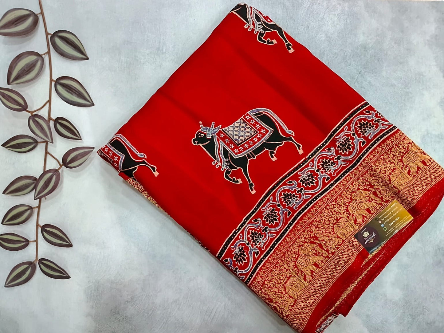 red pure modal dola with cow print saree