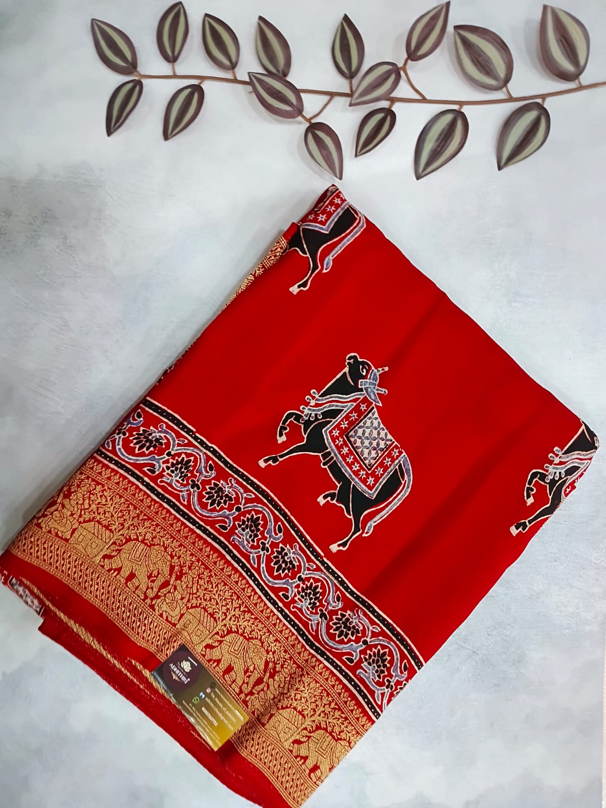 red pure modal dola with cow print saree