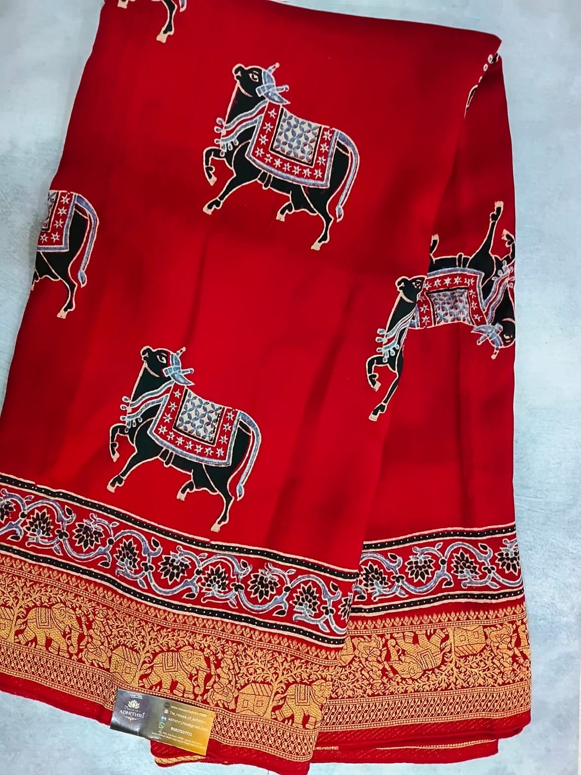 red pure modal dola with cow print saree