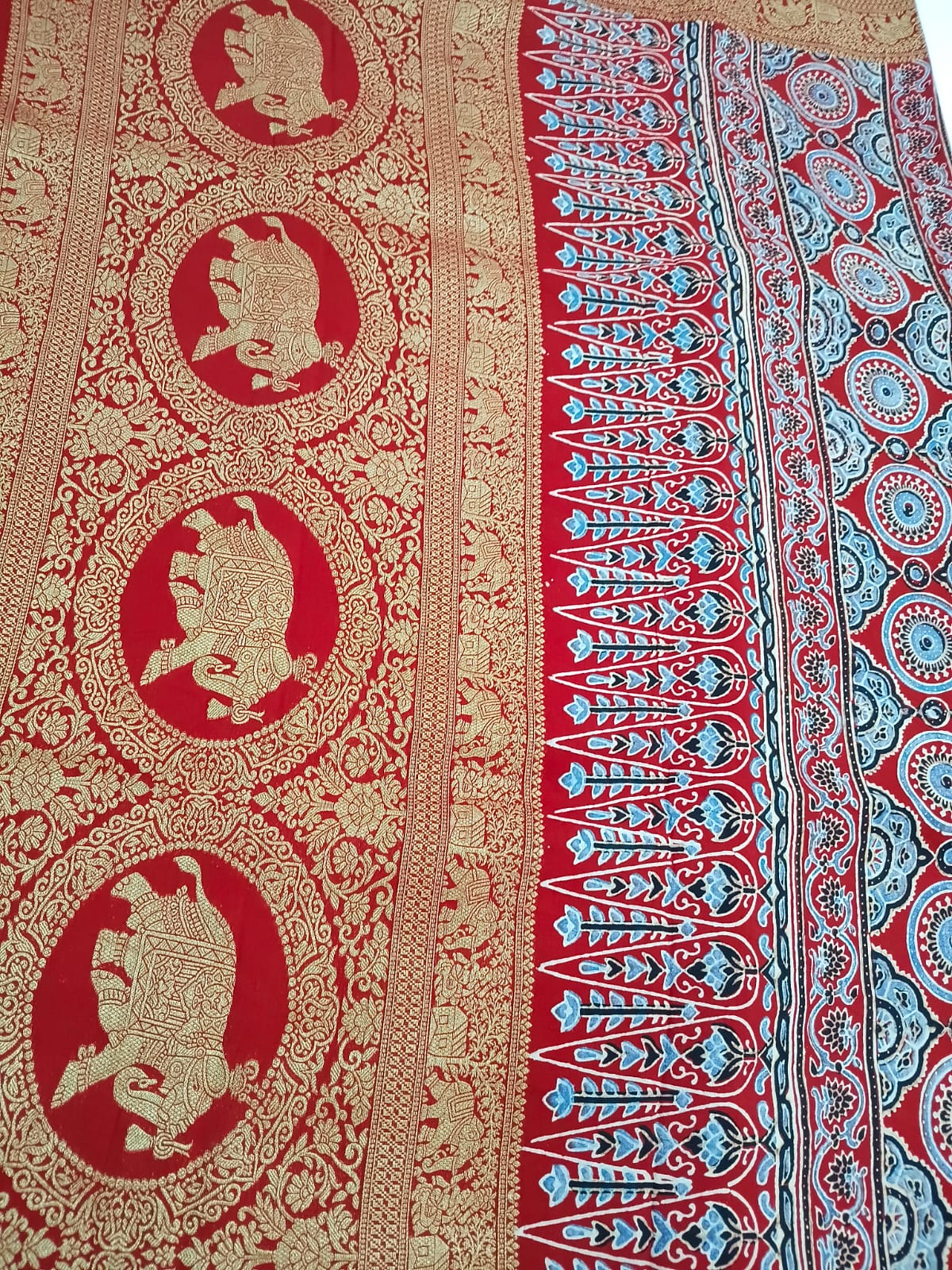 red pure modal dola with cow print saree